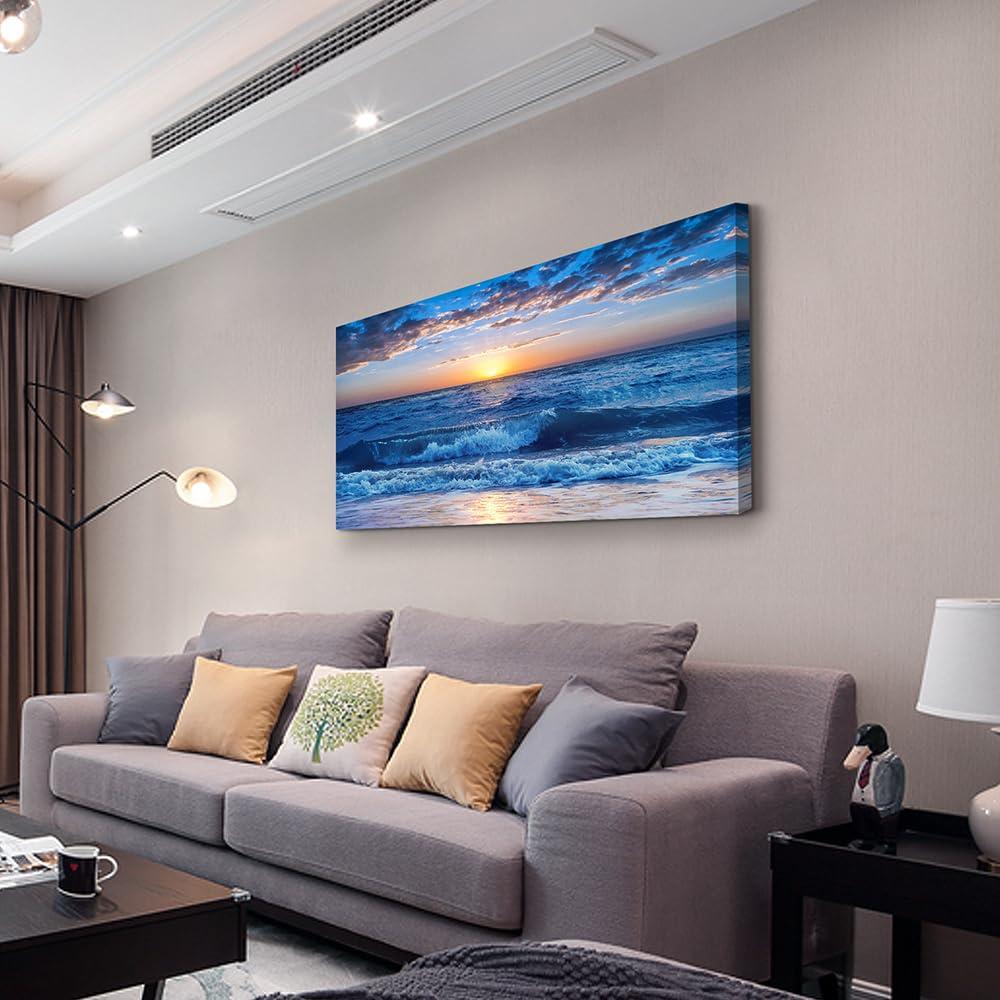 Creowell Wall Art Moon Sea blue Ocean Landscape Paintings Bedroom Canvas Art Print wall art for living room Paintings for Wall Decor and Home Decor -20x16 Inch