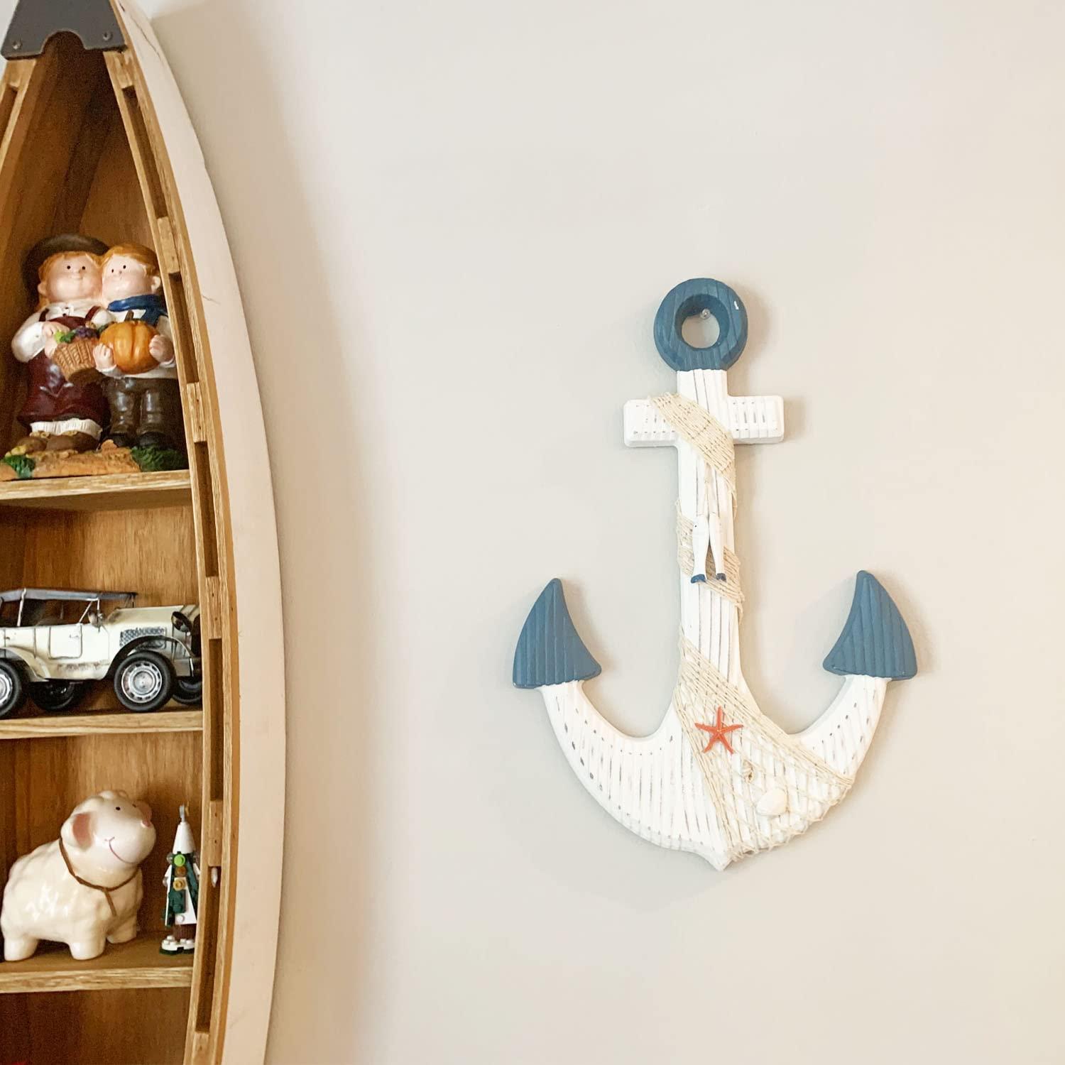 Grace Home Wooden Decorative Anchor with Rope and Crossbar, Wood Nautical Decor Anchor Wall Hanging Ornament Plaque, 18’’H