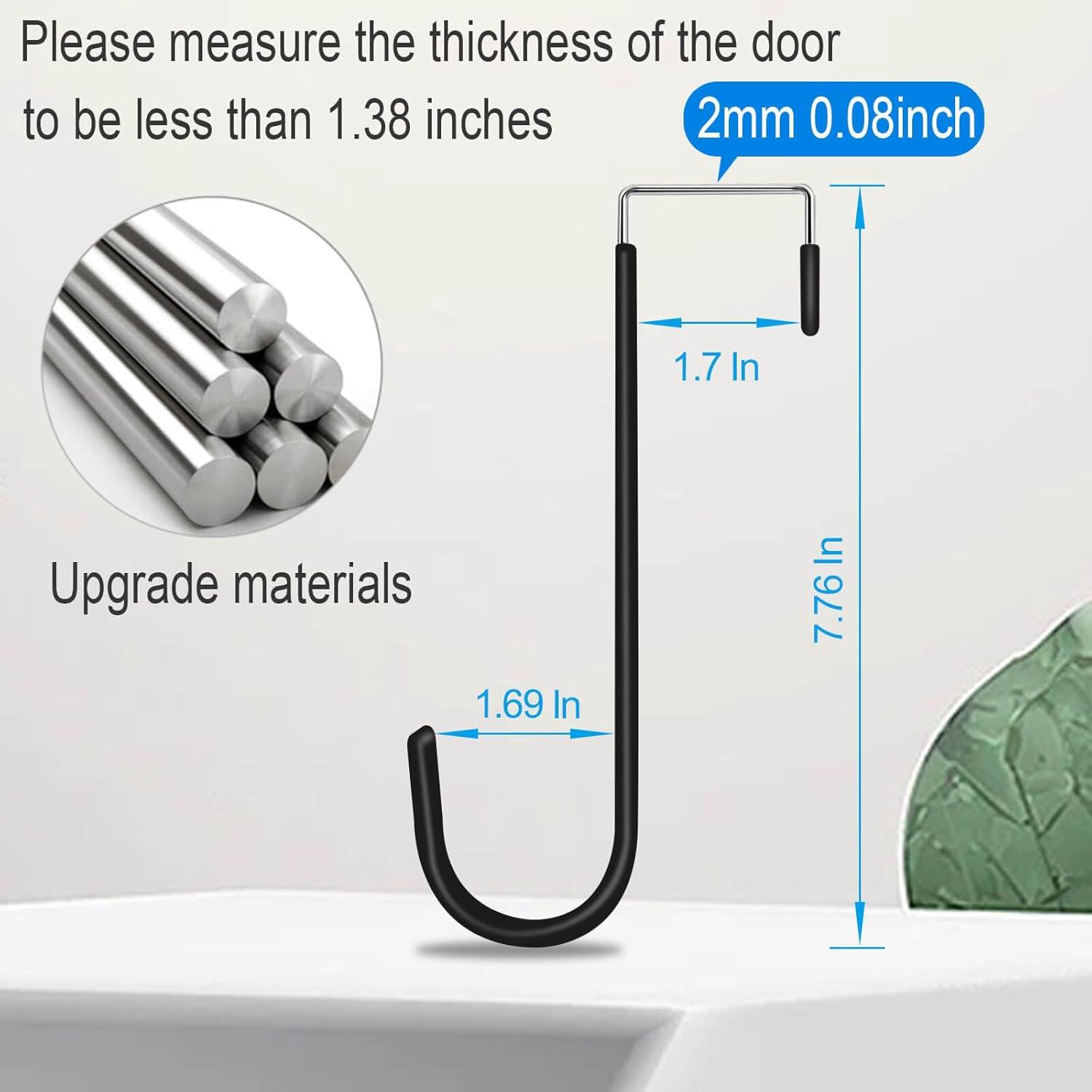 Over The Door Hooks, 4 Pack Upgraded Long Door Hangers Hooks with Rubber Prevent Scratches Heavy Duty Organizer Hooks for Hanging Clothes, Towels, Hats, Coats, Bags Black