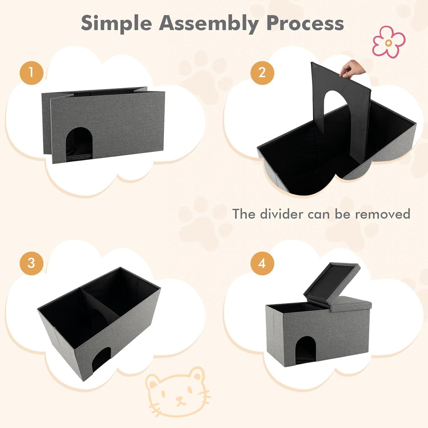 Cat Litter Box Enclosure Hidden Furniture with Urine Proof Litter Mat-Gray, Cat Litter Box Enclosure , Hidden Cat Washroom Furniture, Pet Crate for Living Room, Bedroom, Balcony