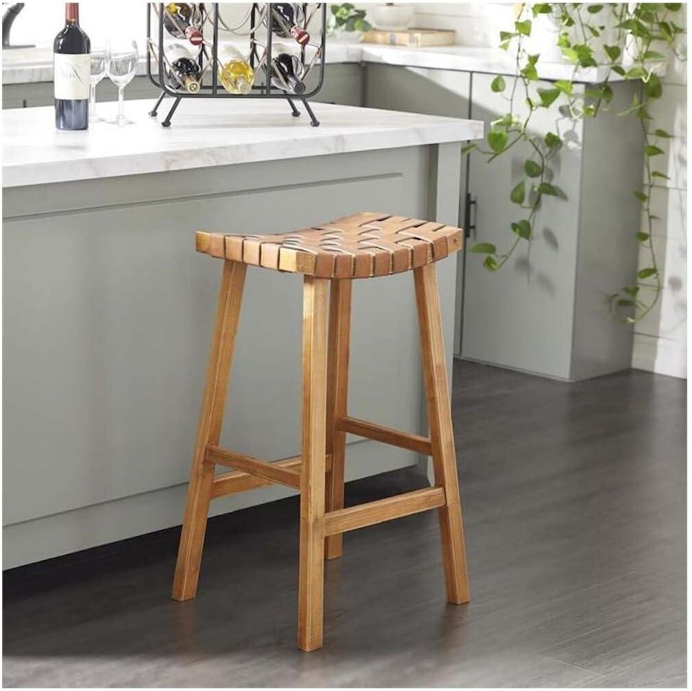 Urban Designs 30-inch Woven Leather And Birch Wood Bar Stool