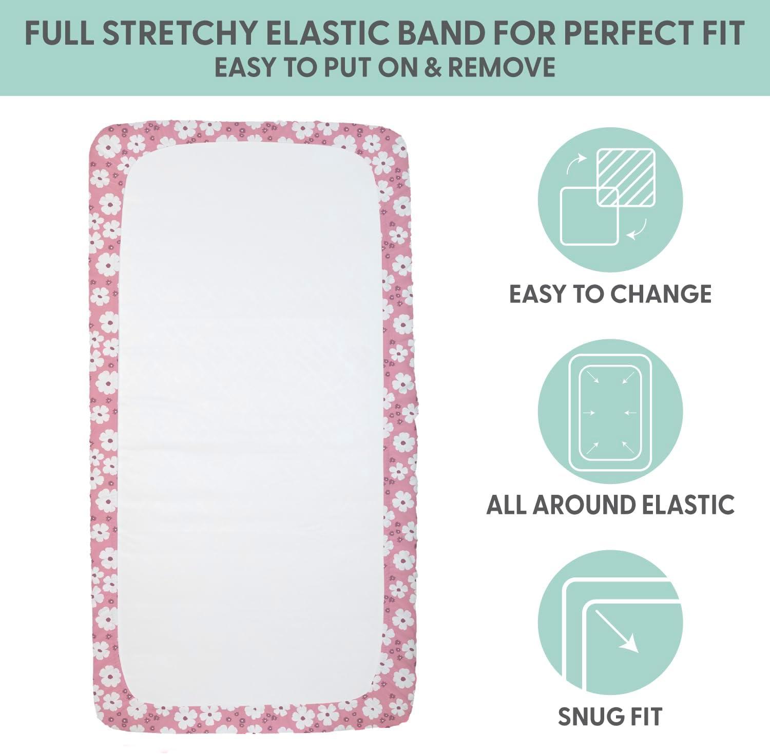 The Peanutshell Fitted Crib Sheet Set for Baby Girls, Daisy, 4 Pack | Pink, Mauve