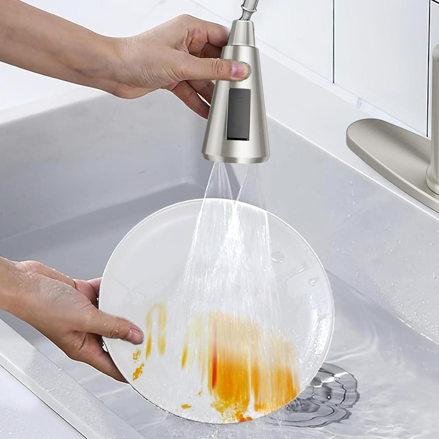 WOWOW 3-Function Sprayer Pull Down Kitchen Faucet Spray Head Replacement With 9-Adapter Kit