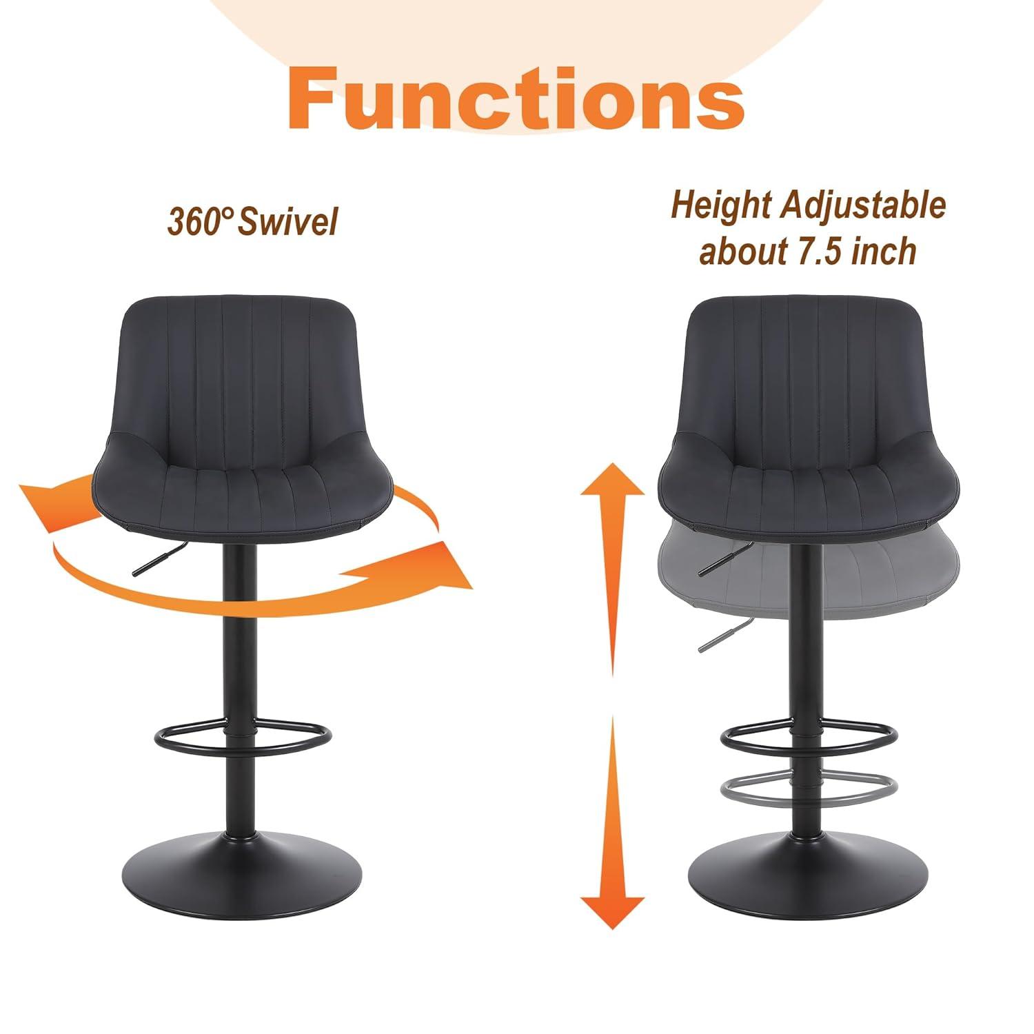 Corrigan Studio® Bar Stools Set of 3, Swivel Counter Height Barstools with Back, Adjustable PU Leather Bar Chairs, Modern Armless Kitchen Island Stool, Black