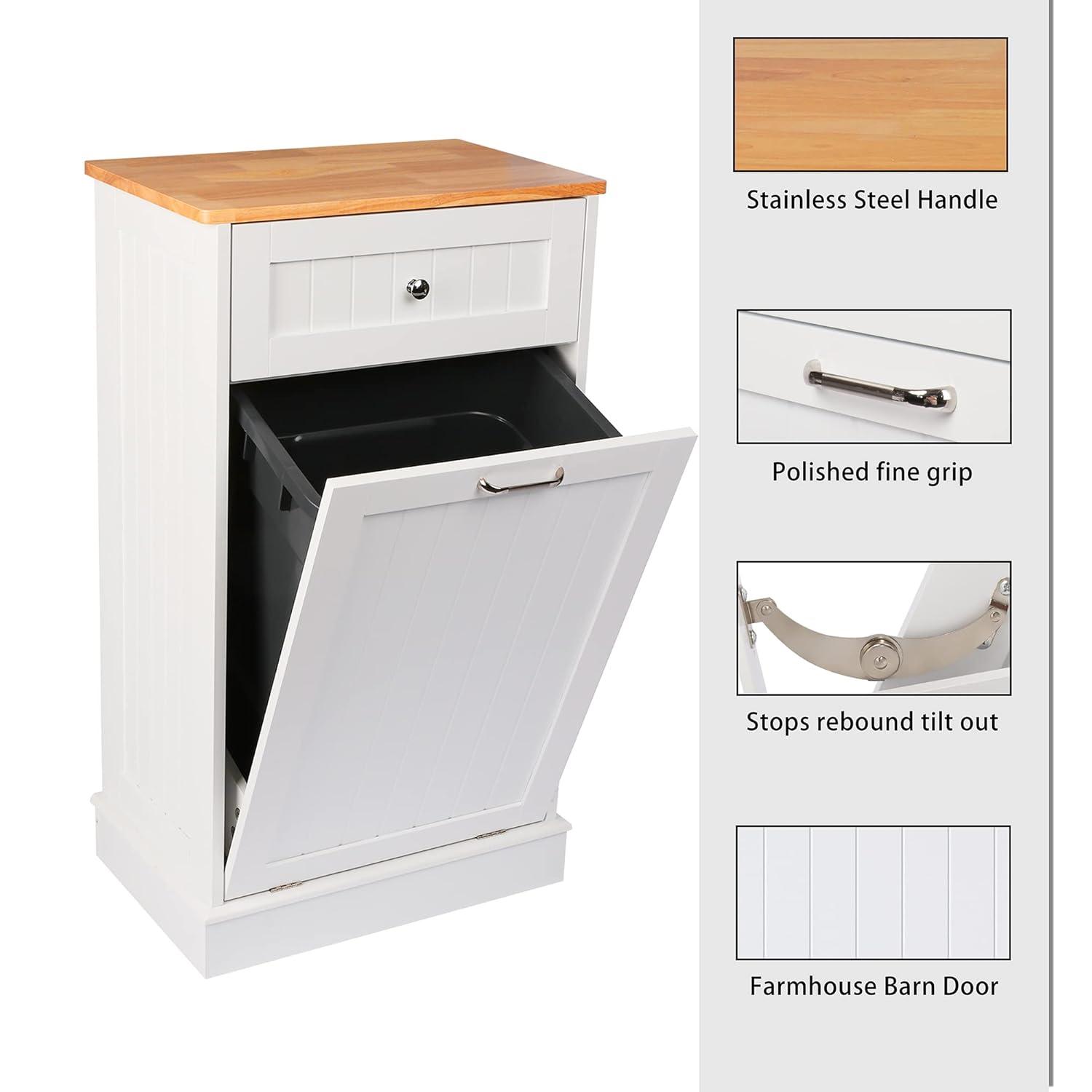 Tilt Out Trash Cabinet Free Standing 10 Gallon Recycling Trash Can Cabinet for Farmhouse Kitchen,Living Room, Dining Room, White