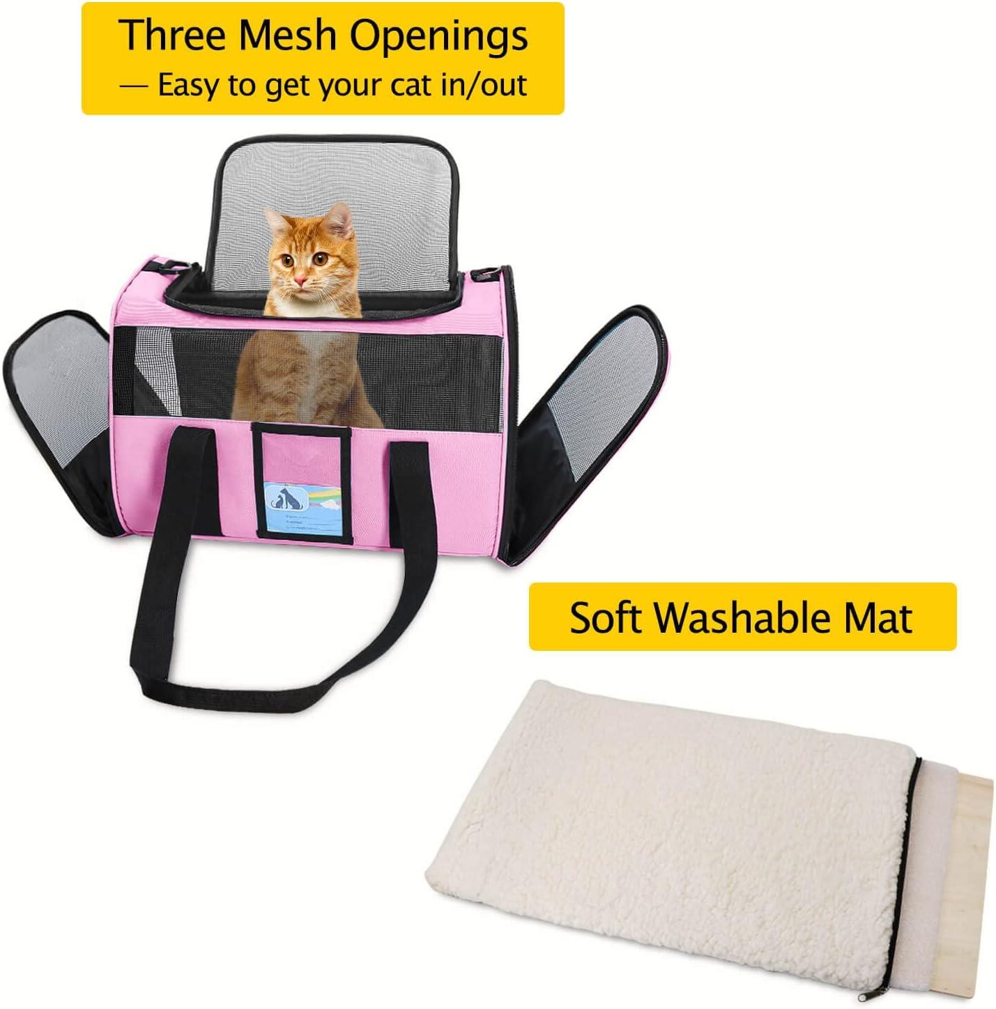 Cat Carrier Pet Carriers Airline Approved for Small Dogs Kitten Carriers for Small Medium Cats Under 15lb, Collapsible Soft Sided TSA Approved Travel Carrier, Pink