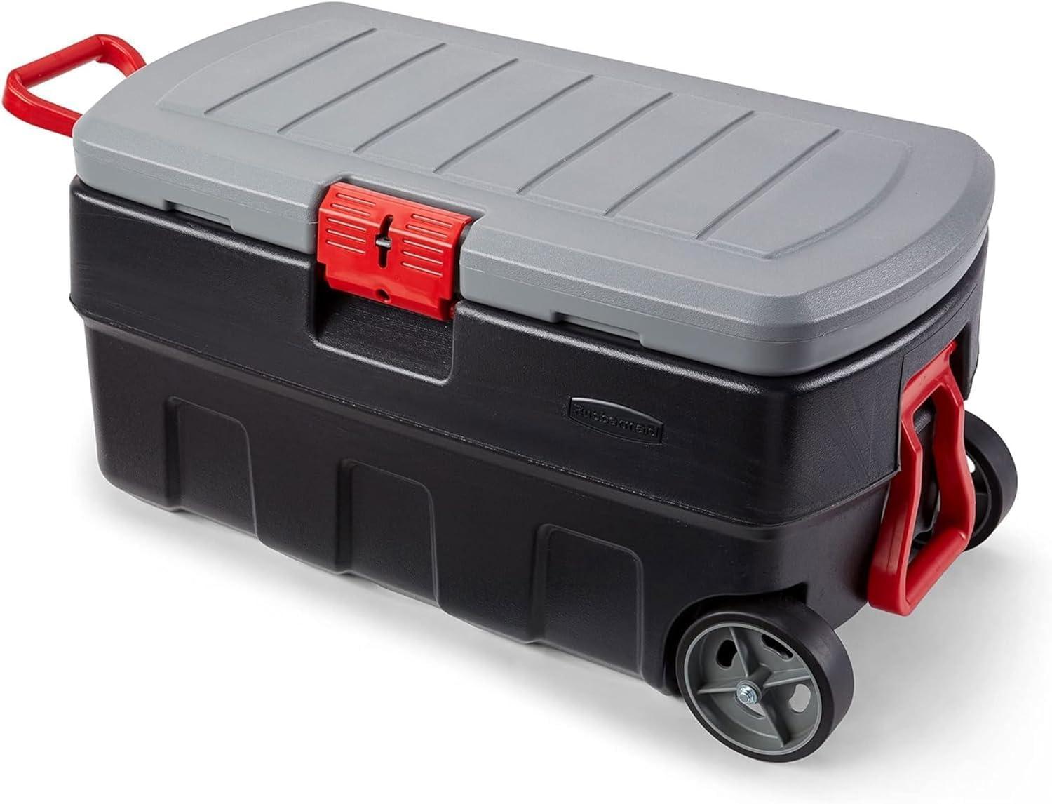 Rubbermaid Rubbermaid 35 Gal Wheeled Action Packer Heavy Duty Storage Tote with Lockable Lid