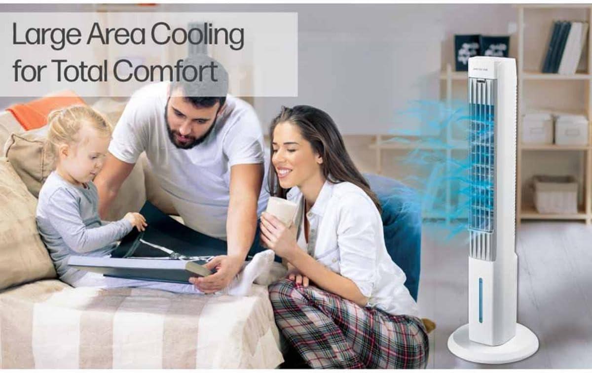 Arctic Air Tower +: Electric Portable Cooling Fan, Quiet Operation, 4 Speeds, Black, 103 CFM, No Assembly Required