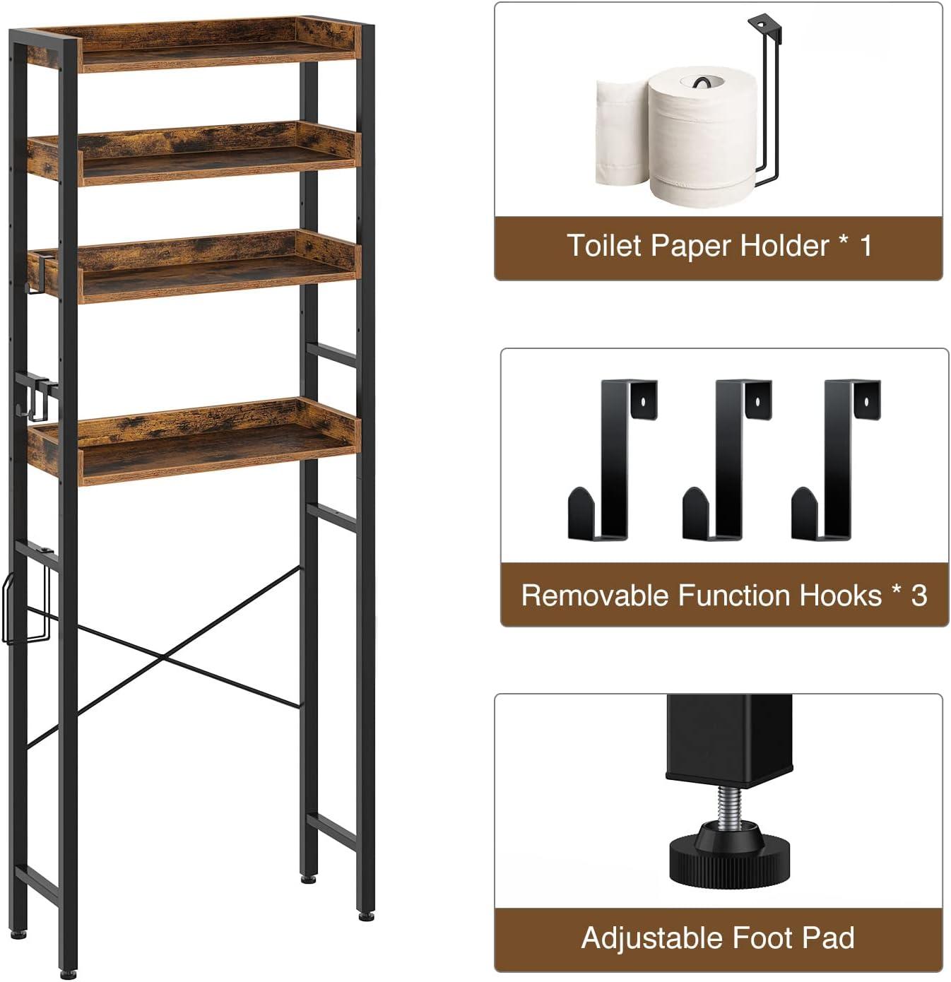 Rustic Brown 4-Tier Adjustable Over-the-Toilet Storage Rack