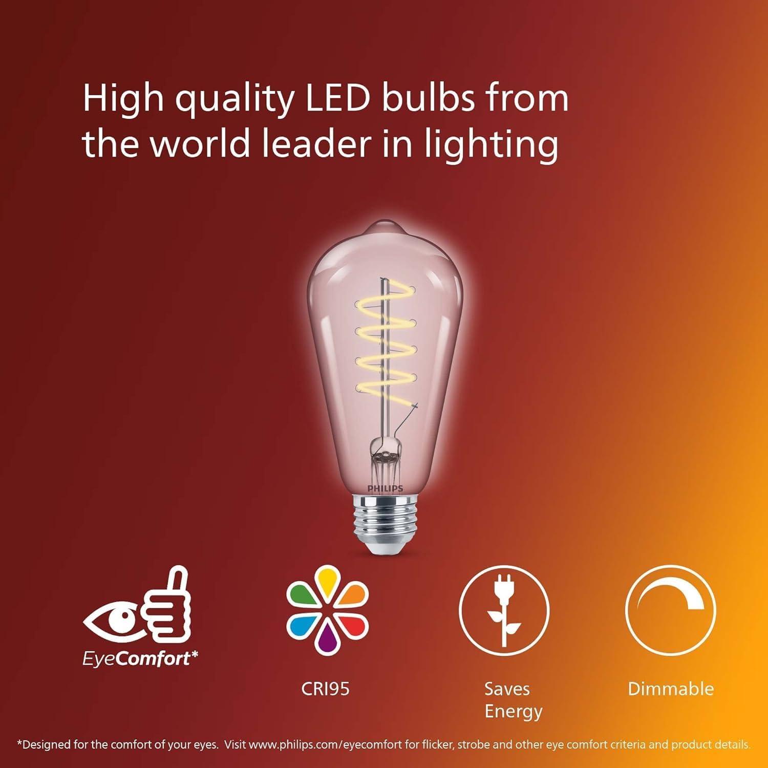 Philips LED 60-Watt ST19 Straight Tubular Filament Lightbulb, Clear Bright White, Dimmable, E26 Medium Base (1-Pack):
