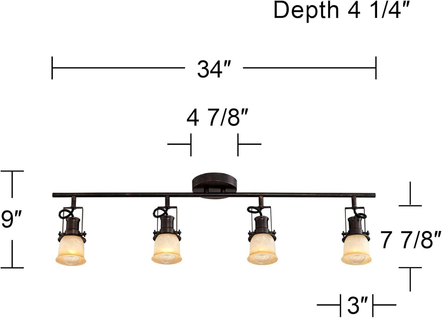 Pro Track 4-Head Ceiling or Wall Track Light Fixture Kit Spot Light Directional Brown Bronze Finish Amber Glass Traditional Kitchen Bathroom 34" Wide