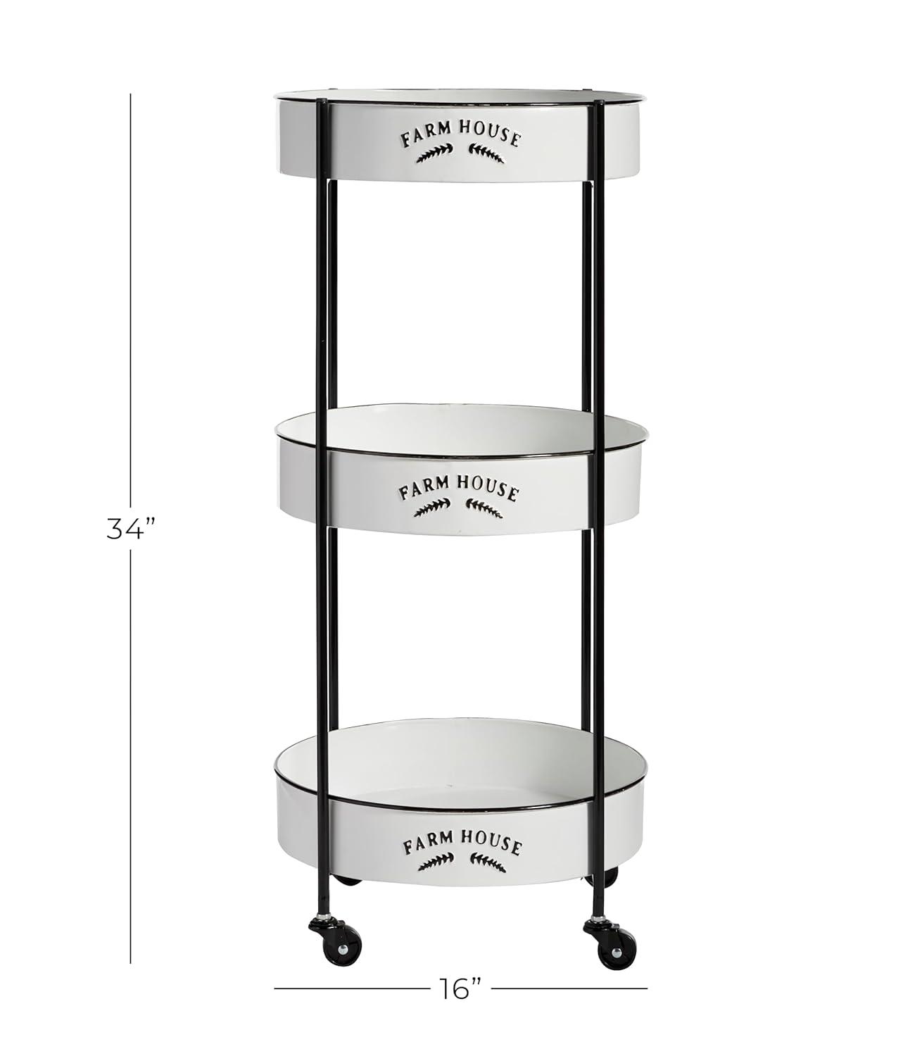 34'' x 16'' Farmhouse Metal Storage Cart White - Olivia & May: Decorative Storage Bins, Tabletop Bin, Adult Assembly Required