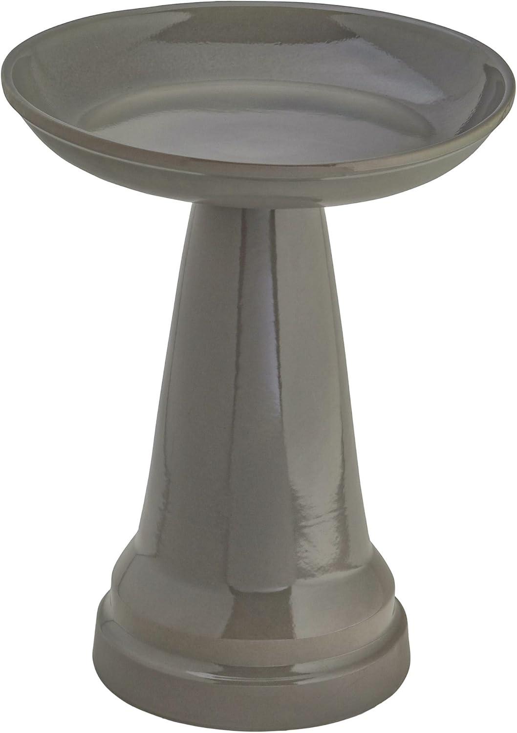 Ohio Stoneware 22"H Clay Bird Bath with Locking Top, Gray