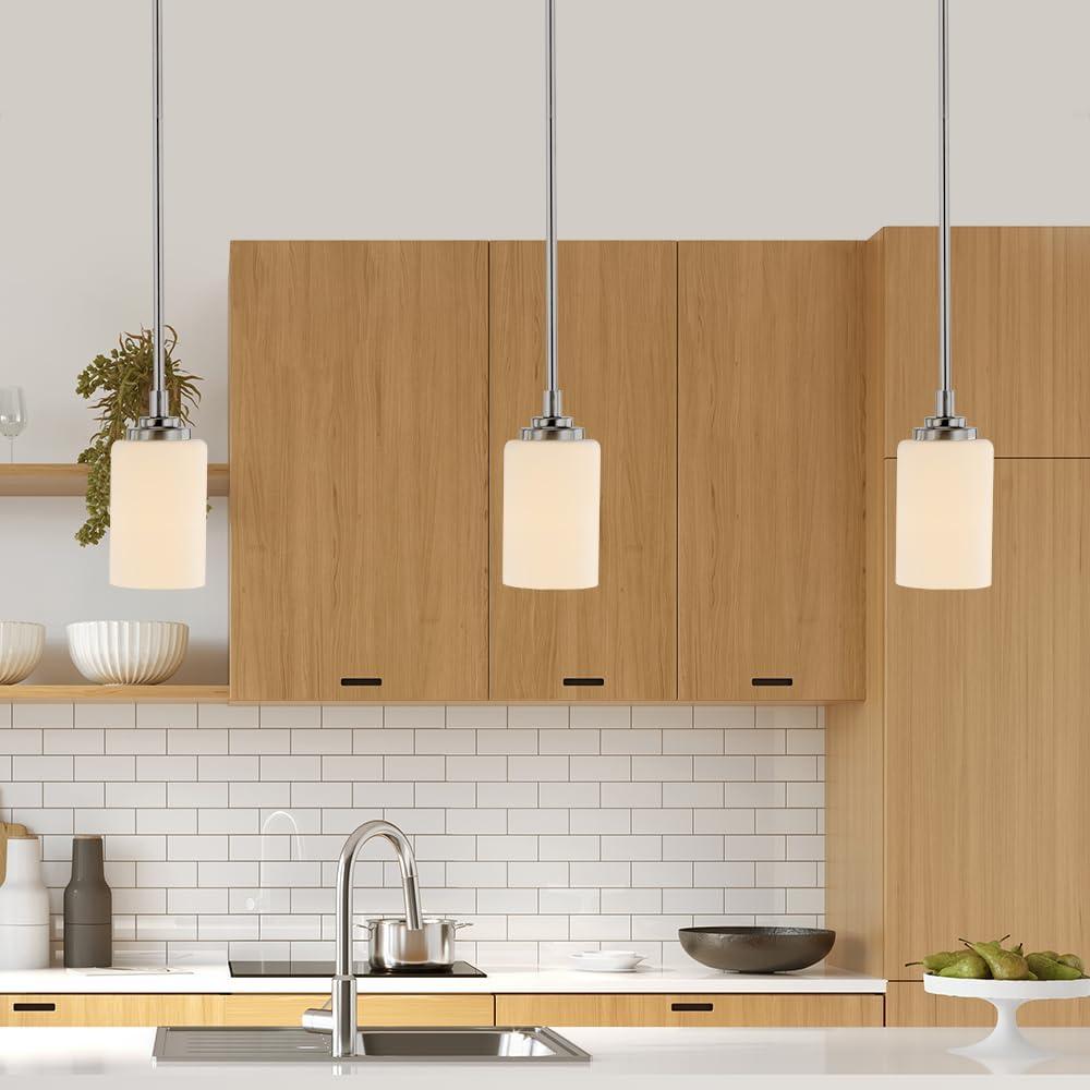 Bel Air Lighting Mod Pod 1-Light Brushed Nickel Hanging Mini Pendant Light Fixture with Frosted Glass Cylinder Shade