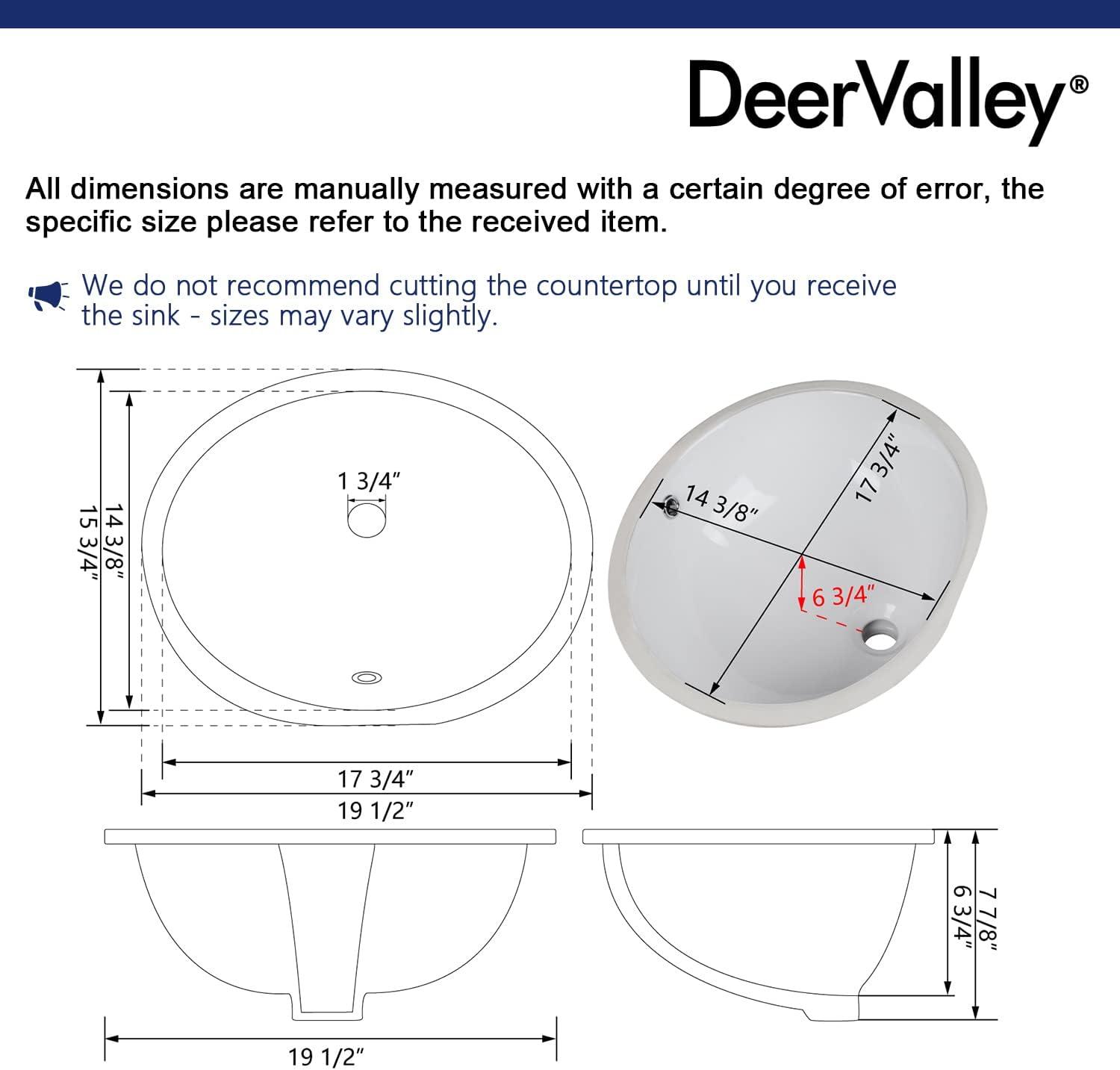 DeerValley Symmetry 19 1/2" X 16" Oval Vitreous China Undermount Bathroom Sink with Overflow