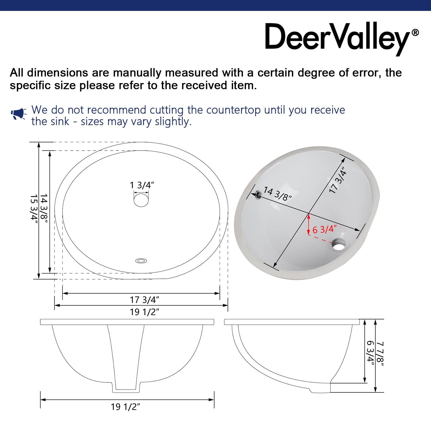 DeerValley Symmetry 19 1/2" X 16" Oval Vitreous China Undermount Bathroom Sink with Overflow