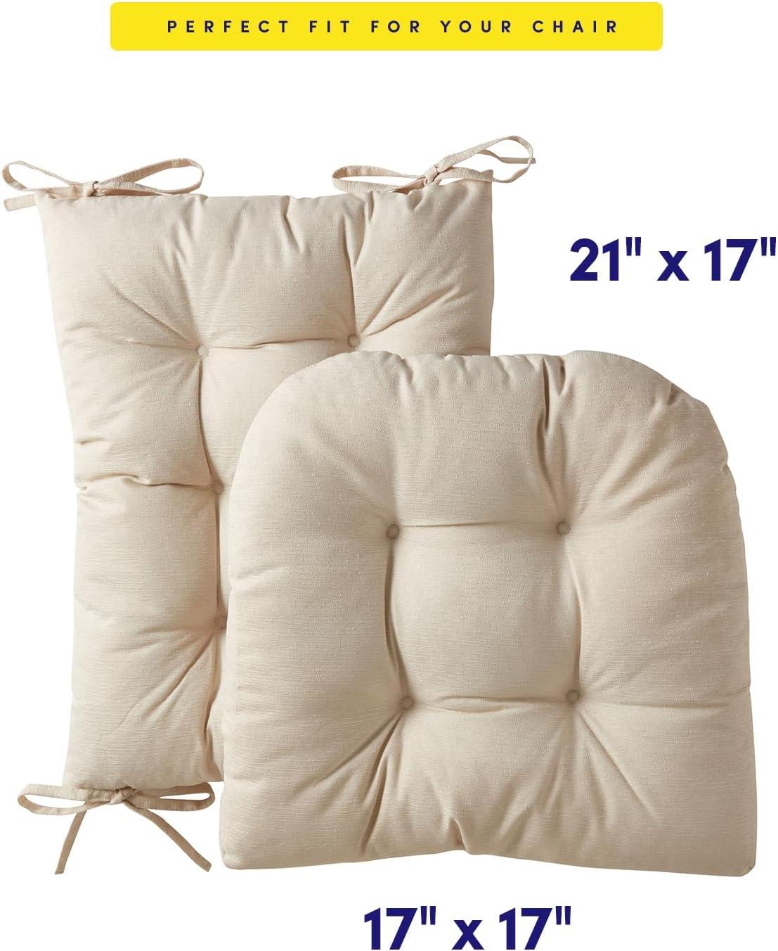 Rocking Chair Cushion 2 Piece Tufted Non Slip Set of Upper and Lower Cushions, Linen