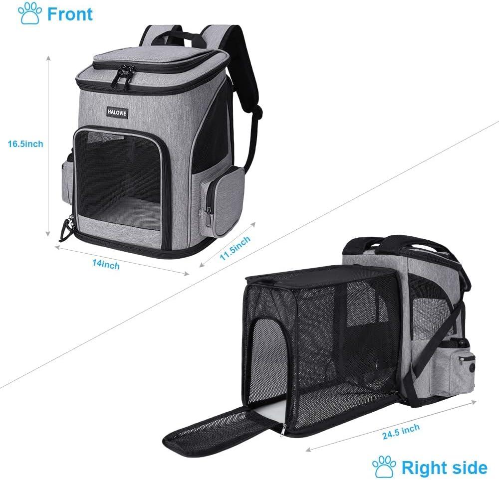 Gray Expandable Soft-Sided Pet Backpack Carrier