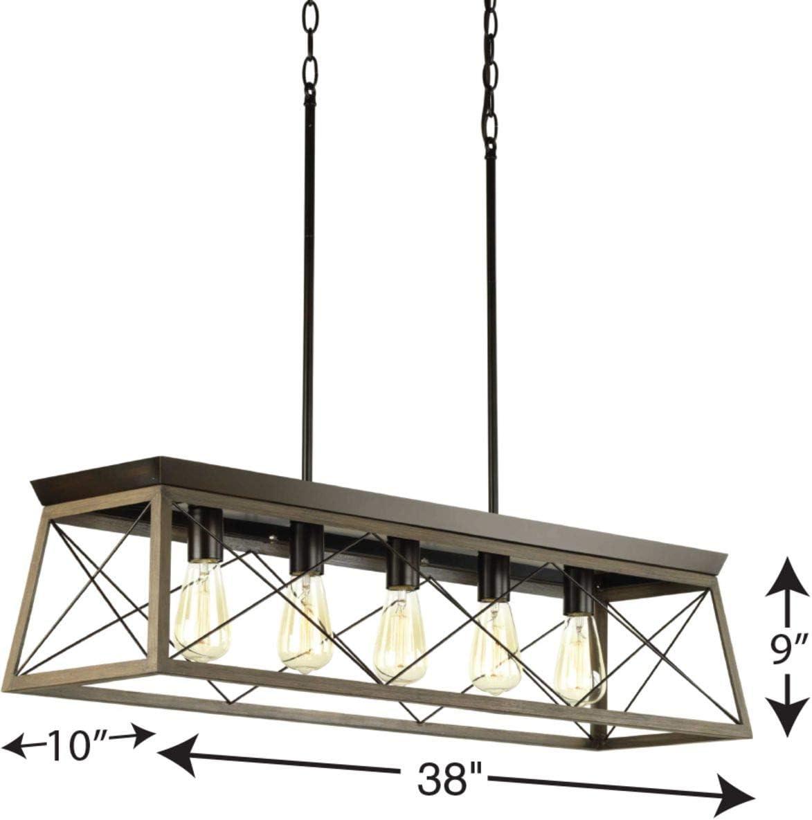 Progress Lighting Briarwood 5-Light Linear Chandelier, Antique Bronze, Faux-Painted Wood Enclosure