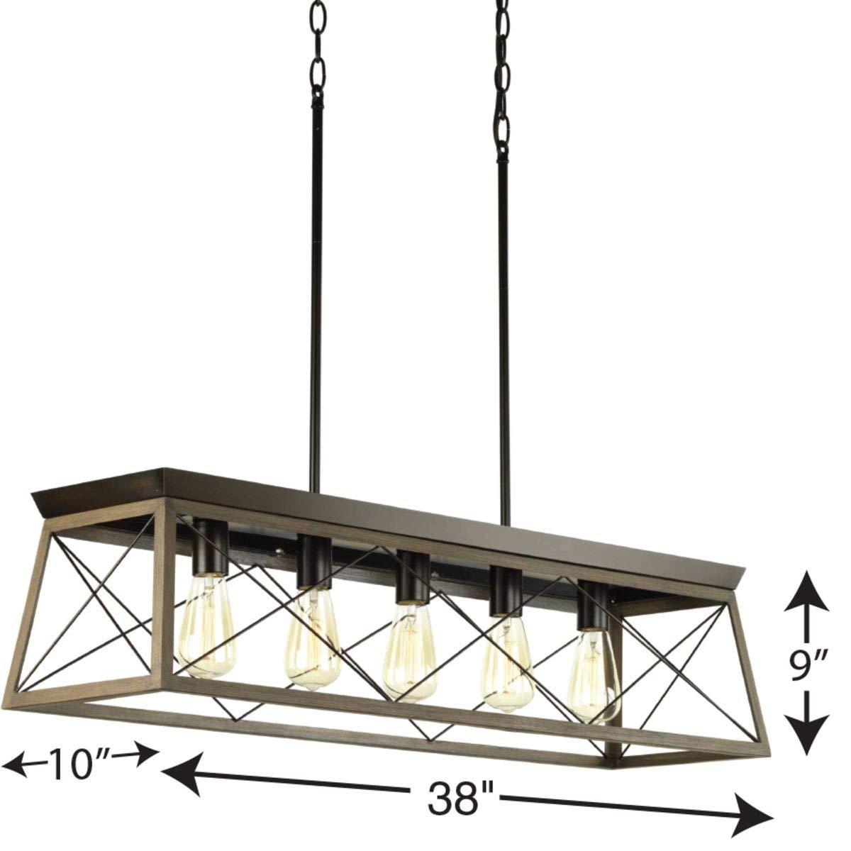 Progress Lighting Briarwood 5-Light Linear Chandelier, Antique Bronze, Faux-Painted Wood Enclosure