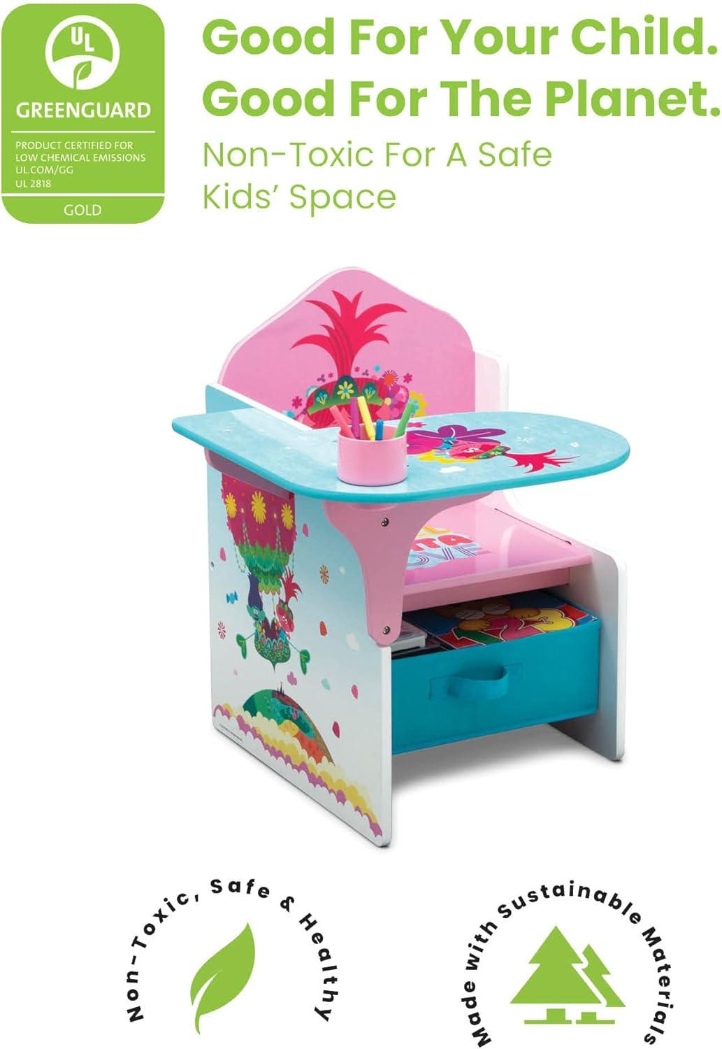 Pink and Blue Trolls World Tour Kids Chair Desk with Storage Bin