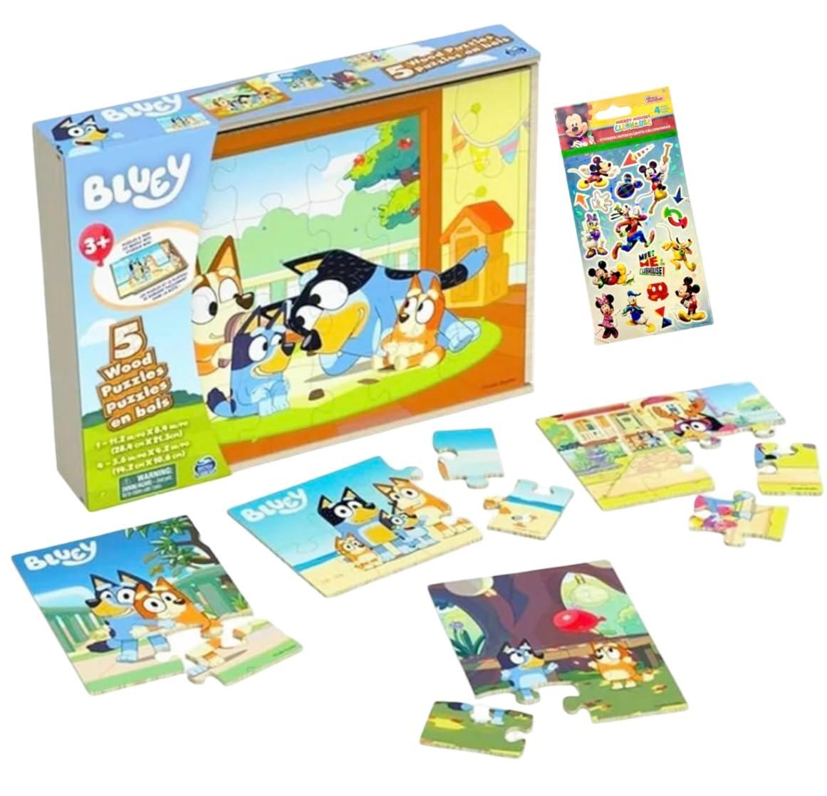 Bluey, 5 Wood Puzzles Jigsaw Bundle with Tray, for Kids Ages 3 and up