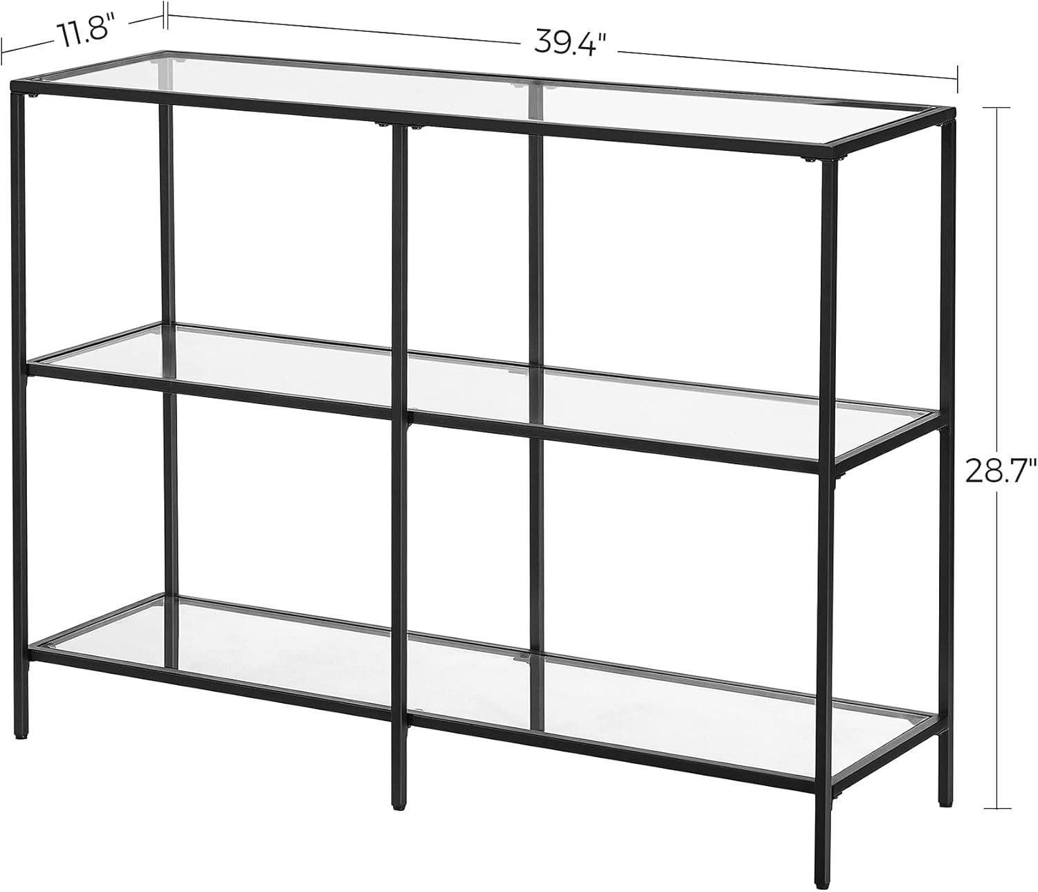 VASAGLE 39.4" Console Table with 3 Shelves Metal Frame Glass Shelf for Living Room Black Entryway Table