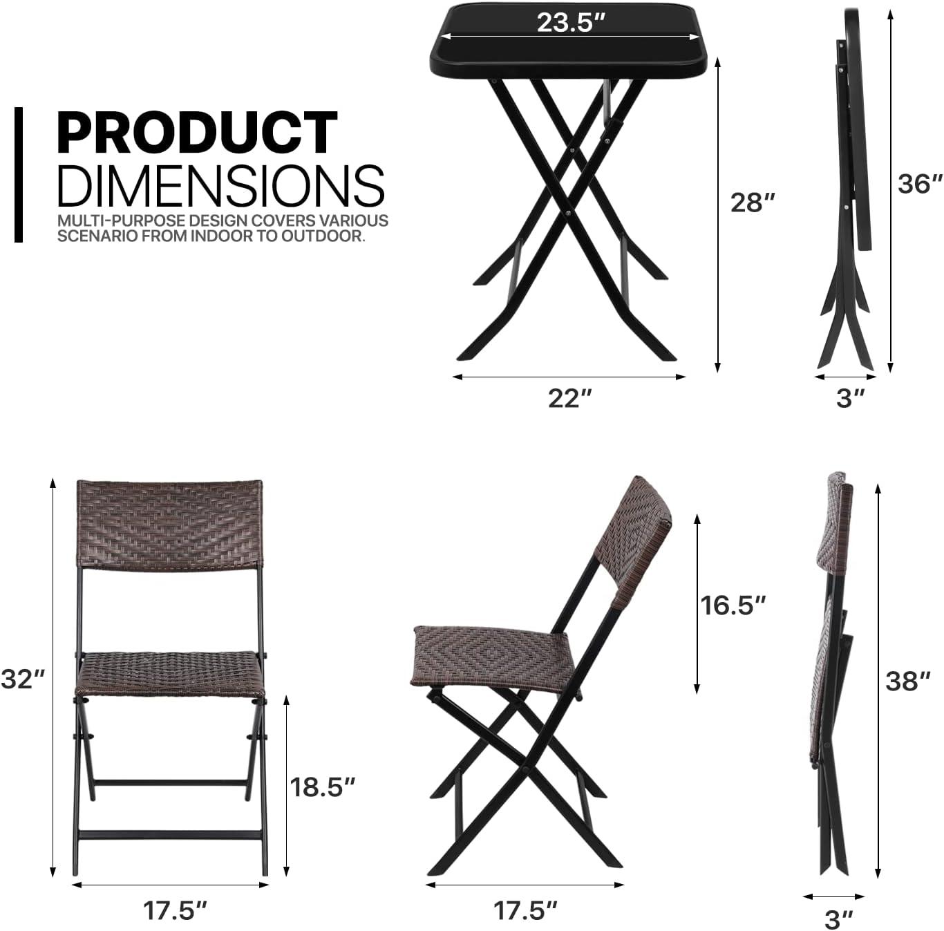 3 Piece Patio Bistro Dining Furniture Set