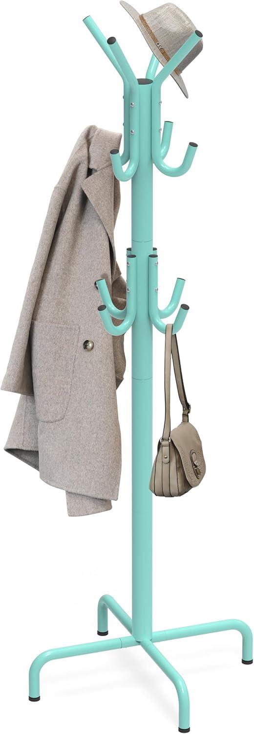 Simple Houseware Free Standing Coat and Hat Hanger Organizer Rack for Entryway, Bedroom, and Hallway, 12 Hooks, Turquoise