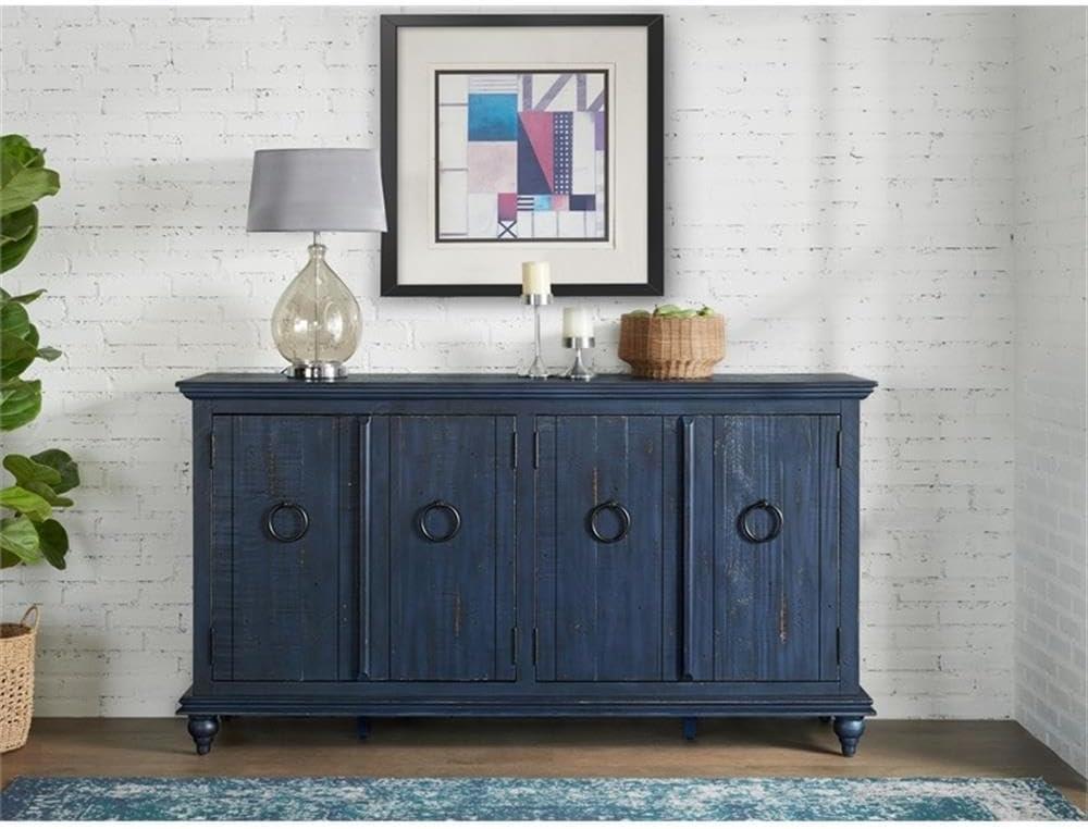 Martin Svensson Home Garden District Rustic Blue Solid Wood 65" TV Stand