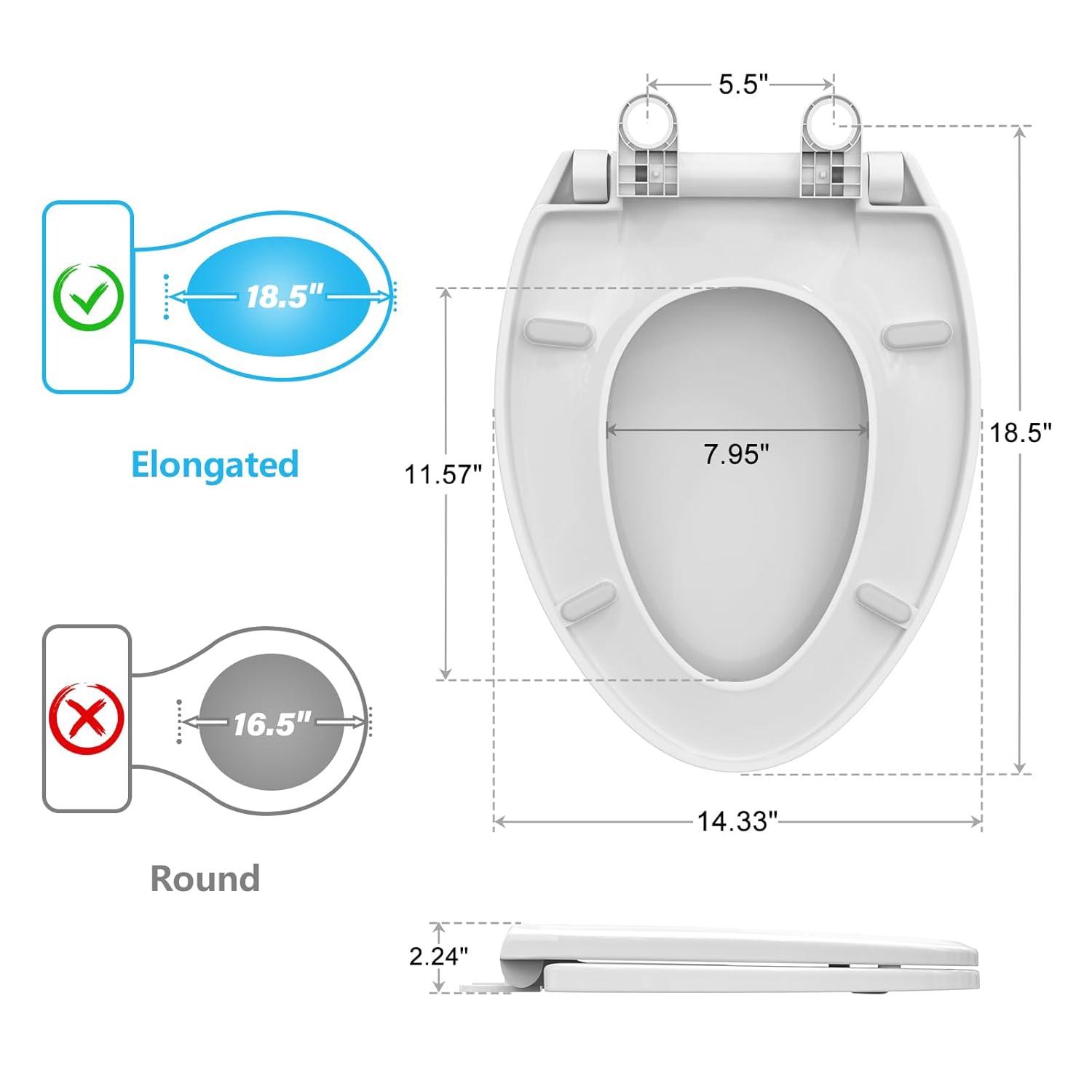 CR108 Toilet Seat, Upgrade Elongated Toilet Seat with Soft Close, Easy Clean, Non Slip, High Performance PP Material, White, 18.5"
