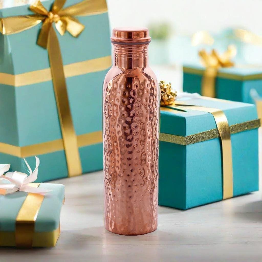 Hammered Design Pure Copper Water Bottle Seamless Leakproof Water Bottle For Home, Office, Hotel, Travelling and Gifting Drink More Water and Immediately Reap the Health - 33.81 Fl Oz