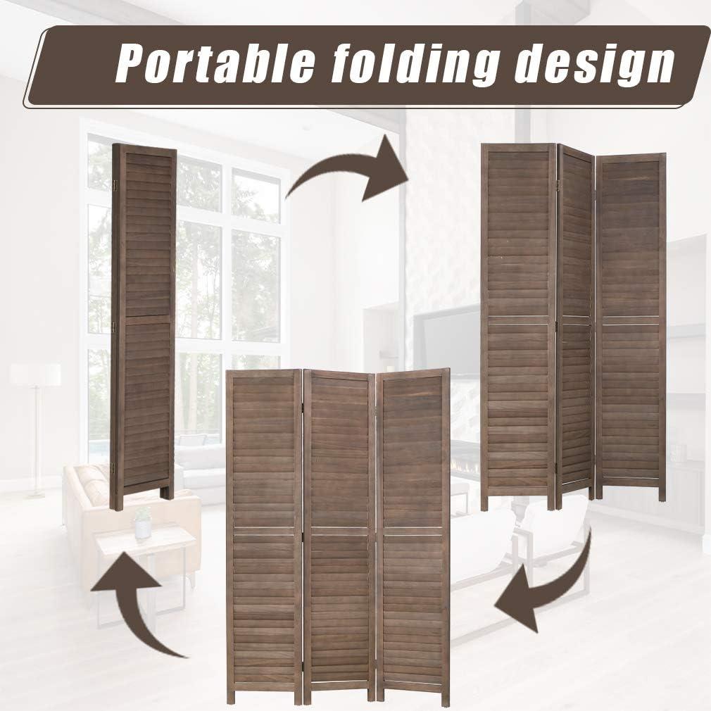 3 Panel Wood Room Divider 4.3 Ft Tall Privacy Wall Divider 67.7" x 16.9" Each Panel Folding Wood Screen For Home Office Bedroom Restaurant （Brown）