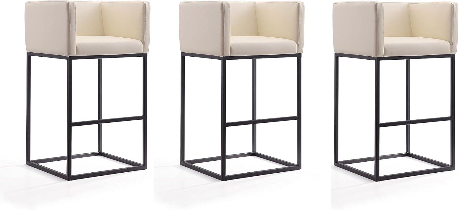 Embassy Cream Faux Leather and Black Metal Barstool Set of 3