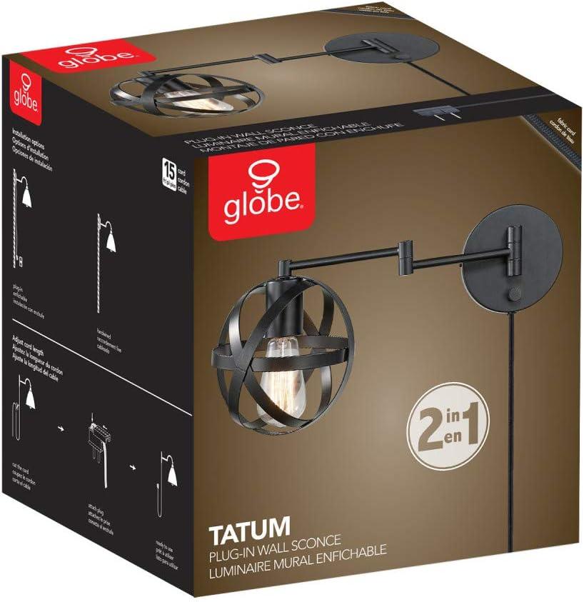 Globe Electric Tatum 1-Light Dark Bronze Plug-In or Hardwire Swing Arm Wall Sconce, 51544