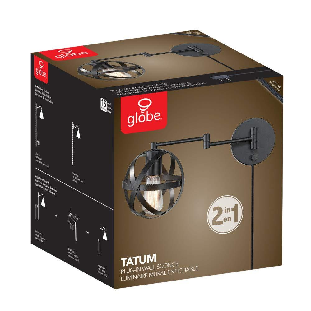 Globe Electric Tatum 1-Light Dark Bronze Plug-In or Hardwire Swing Arm Wall Sconce, 51544