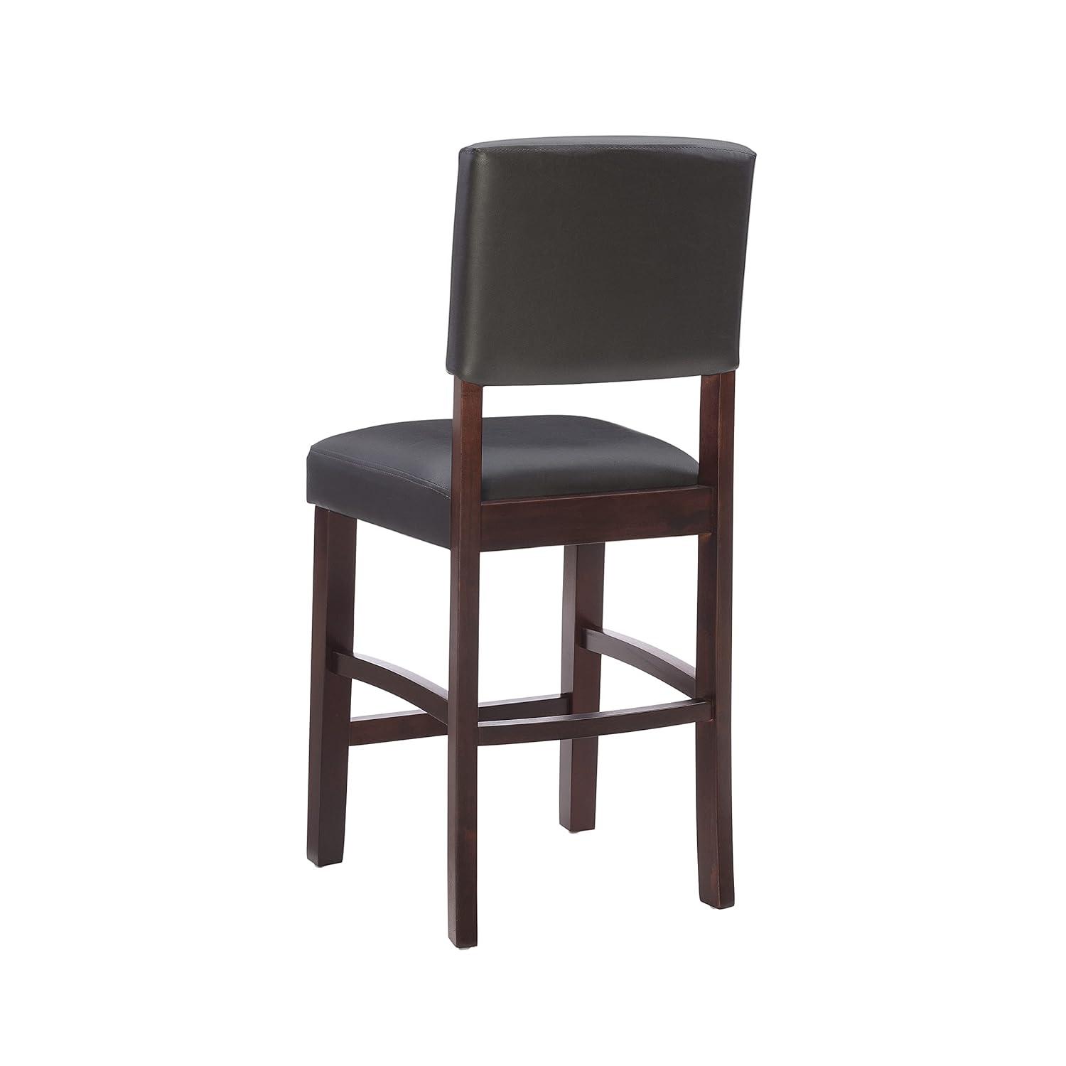 24" Monaco Padded Back Faux Leather Counter Height Barstool Hardwood/Brown - Linon: Espresso Finish, Rubberwood