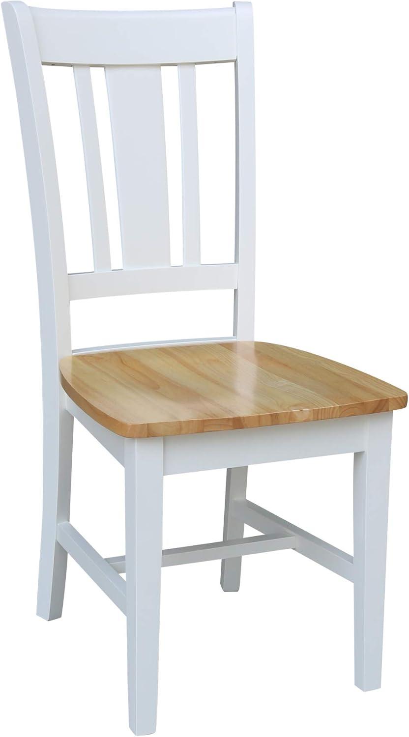 Set of 2 White and Natural Wood Slat Back Dining Chairs