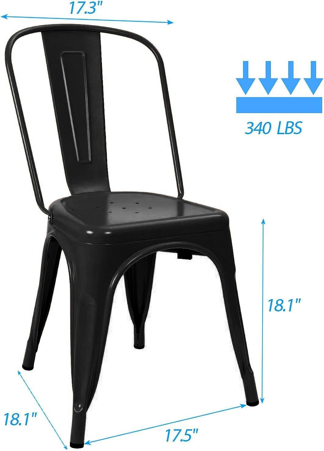 LSSBOUGHT Patio Dining Chairs Set of 4 Metal Chairs Indoor Outdoor Chairs Stackable Chairs for Kitchen, Dining Room, Bistro and Cafe (Black)