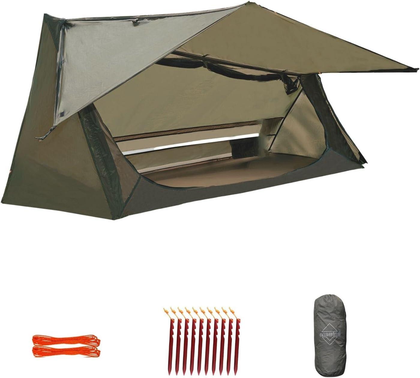 LIFETIME FLOORING LLC Backpacking Tent For Single Person, 3 Season Ultralight Tent Waterproof Silnylom Bushcraft Tent Shelter Lightweight 1 Person Tent For Camping Backpacking Hiking, NO Trekking Pole