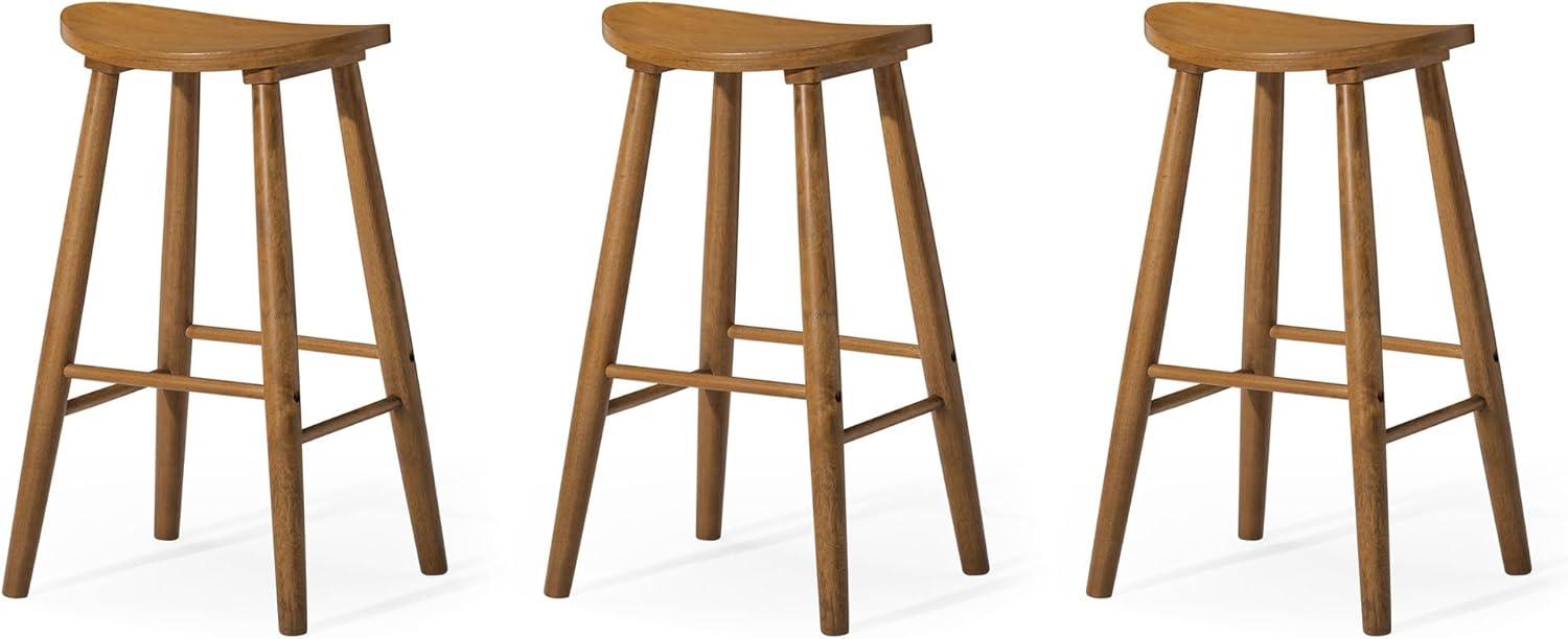 Rustic Natural Wood Backless Saddle Bar Stools, Set of 3