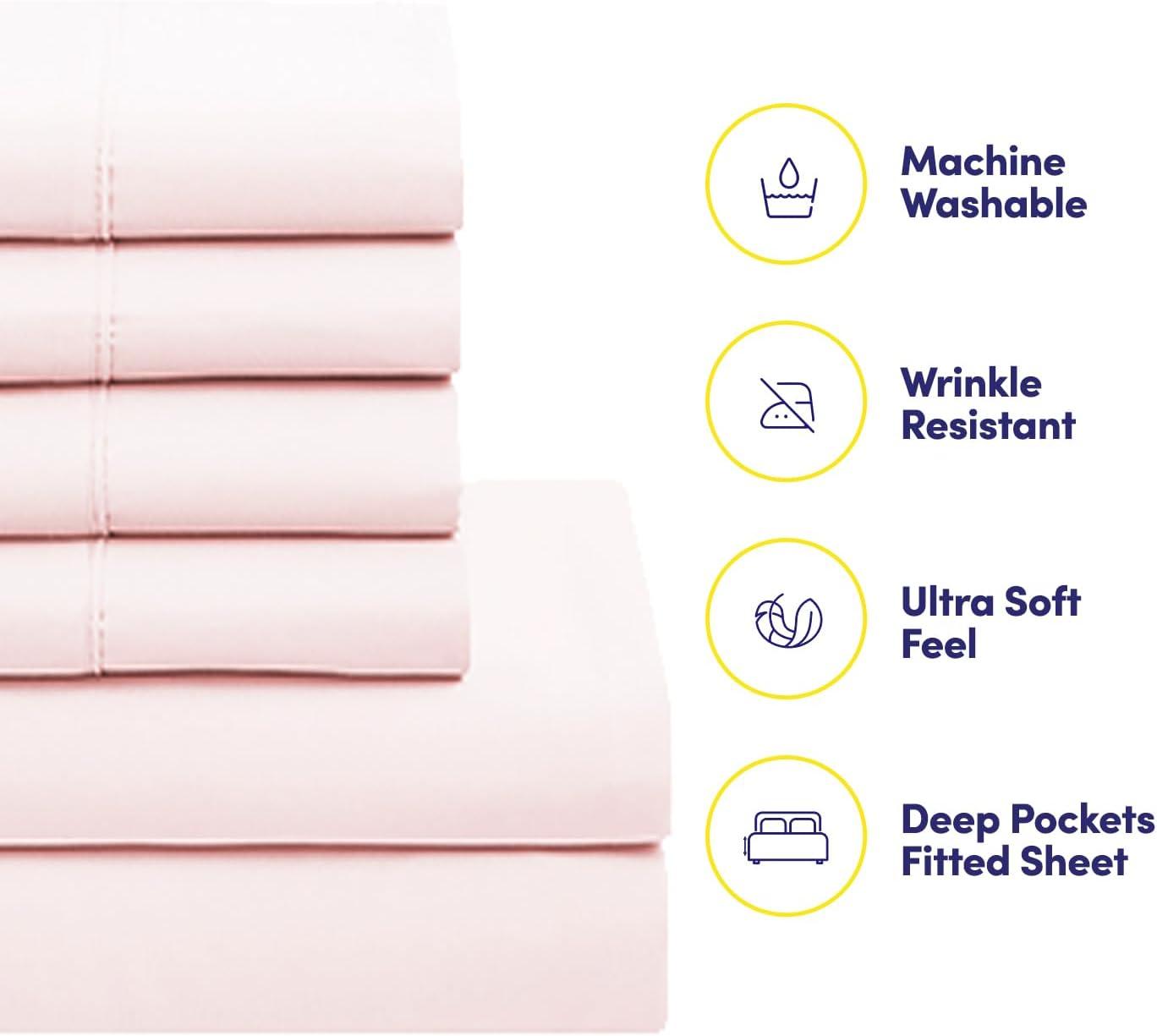 Sweet Home Collection 7 Piece Comforter Set Bag Solid Color All Season Soft Down Alternative Blanket & Luxurious Microfiber Bed Sheets, Pale Pink, Full