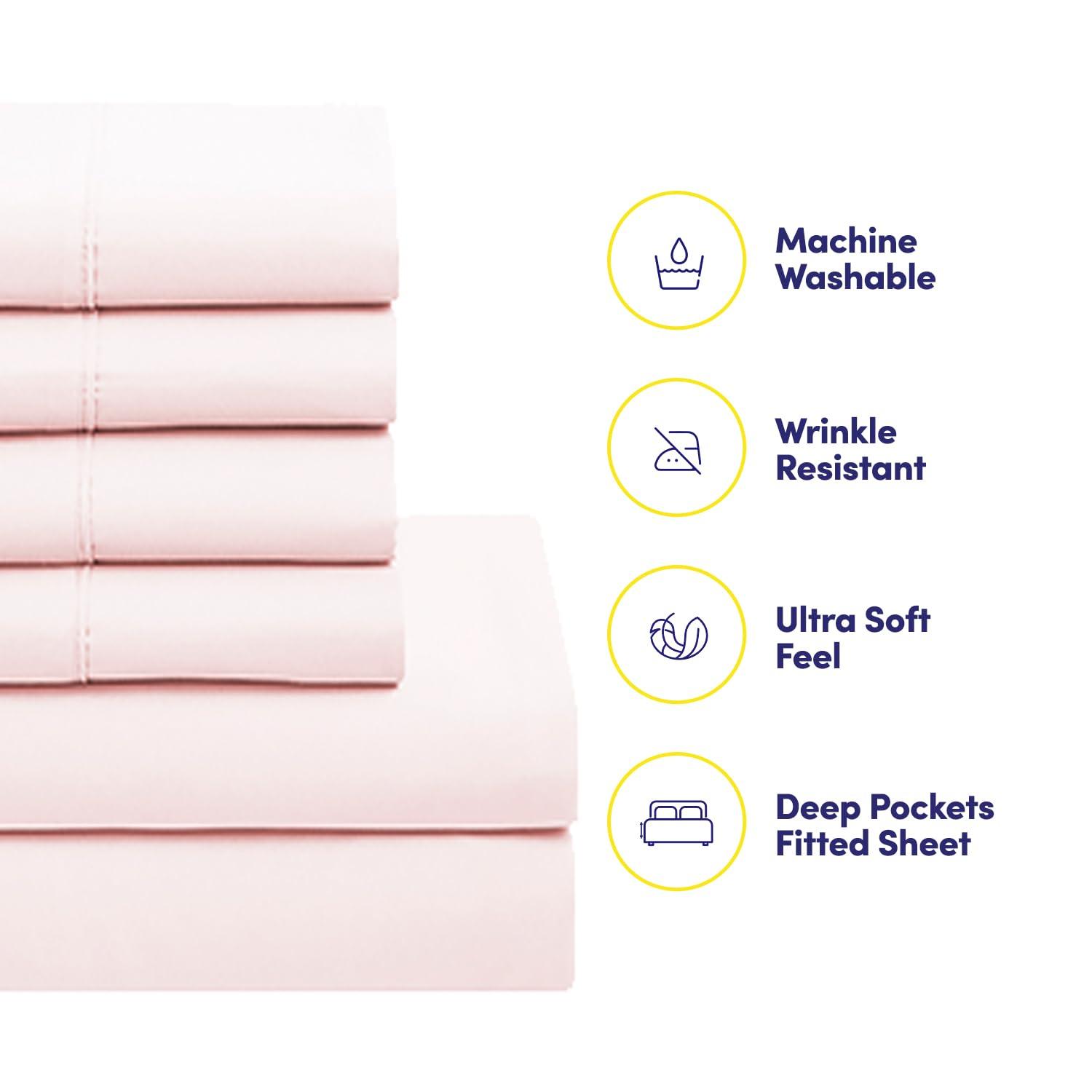 Sweet Home Collection 5 Piece Comforter Set Bag Solid Color All Season Soft Down Alternative Blanket & Luxurious Microfiber Bed Sheets, Pale Pink, Twin