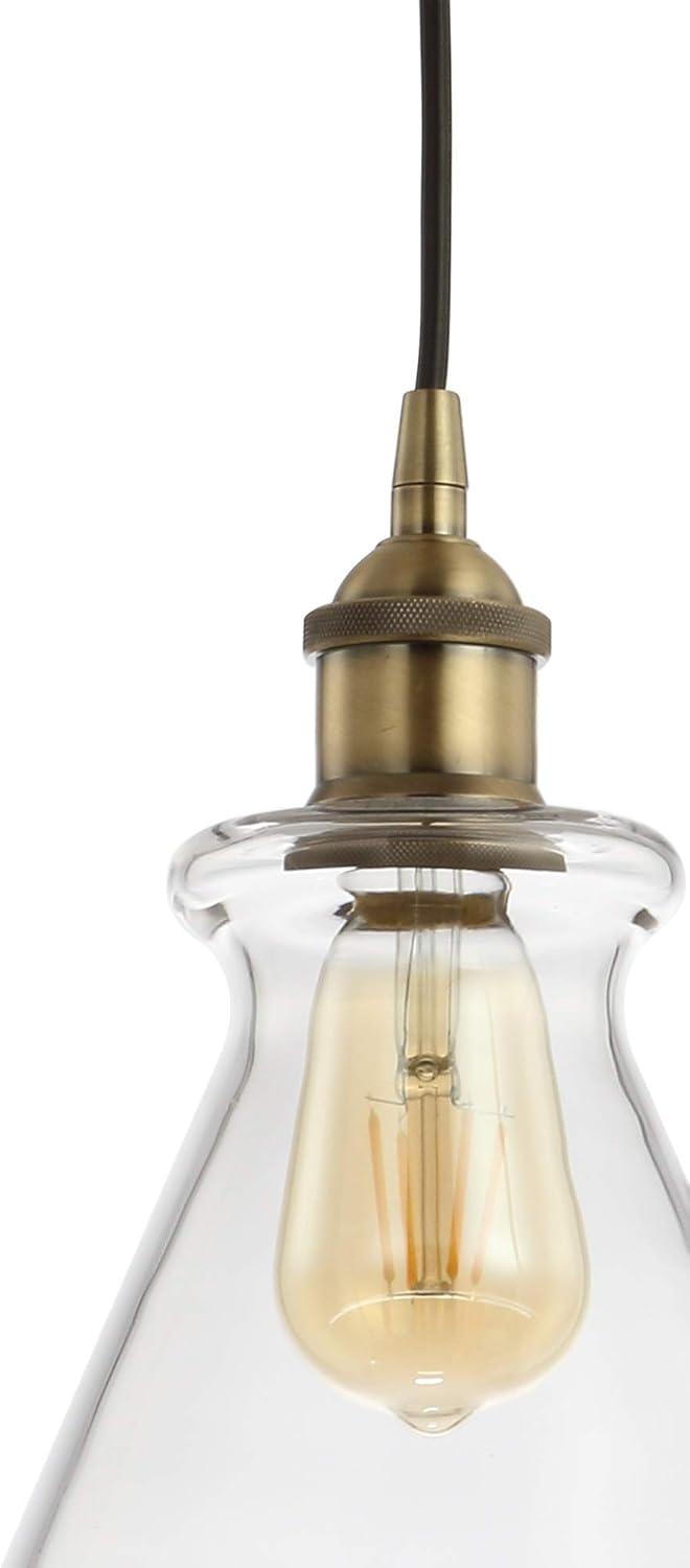 Goldwater 7.5" Adjustable Drop Metal/Glass LED Pendant, Brass Gold