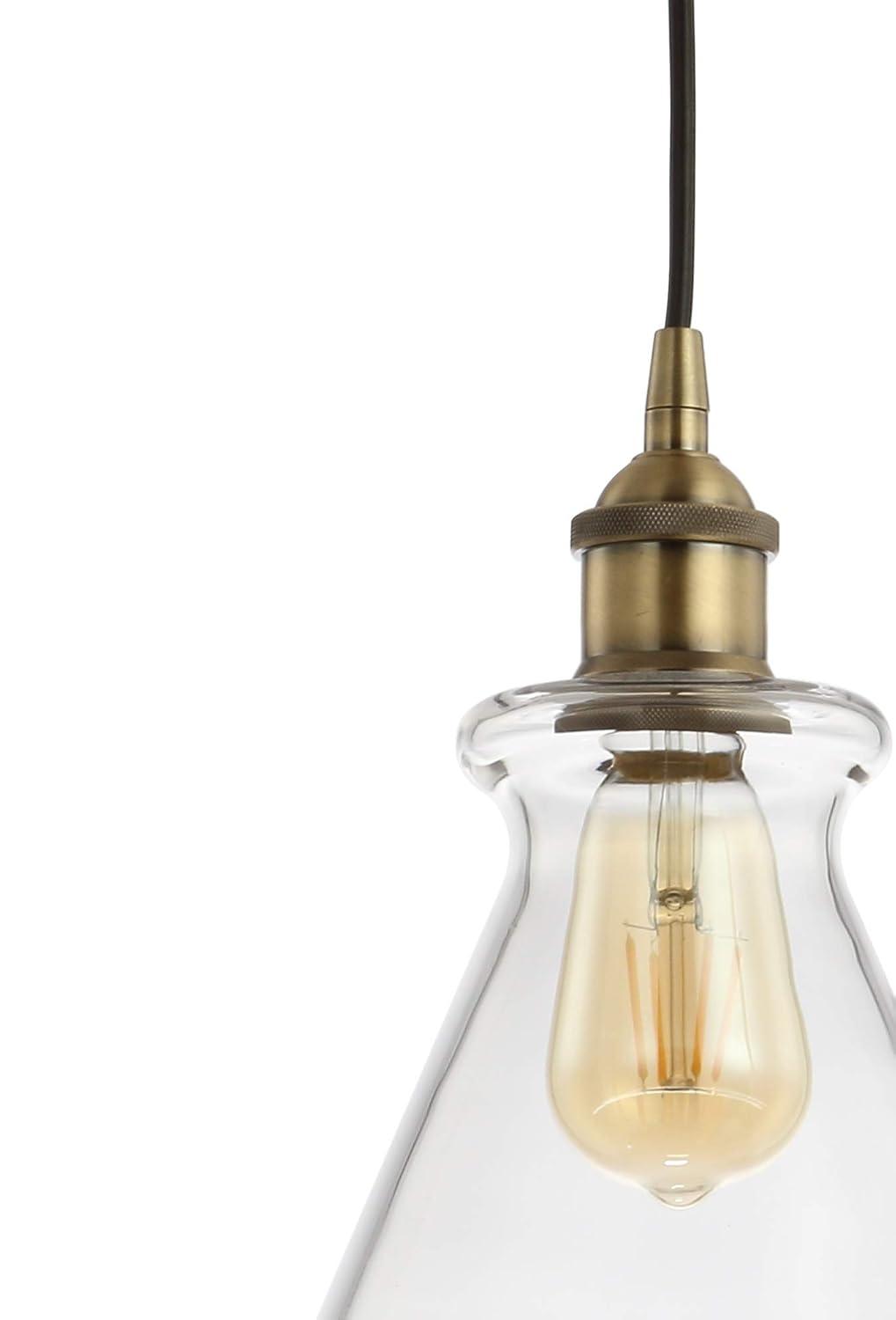 Goldwater 7.5" Adjustable Drop Metal/Glass LED Pendant, Brass Gold