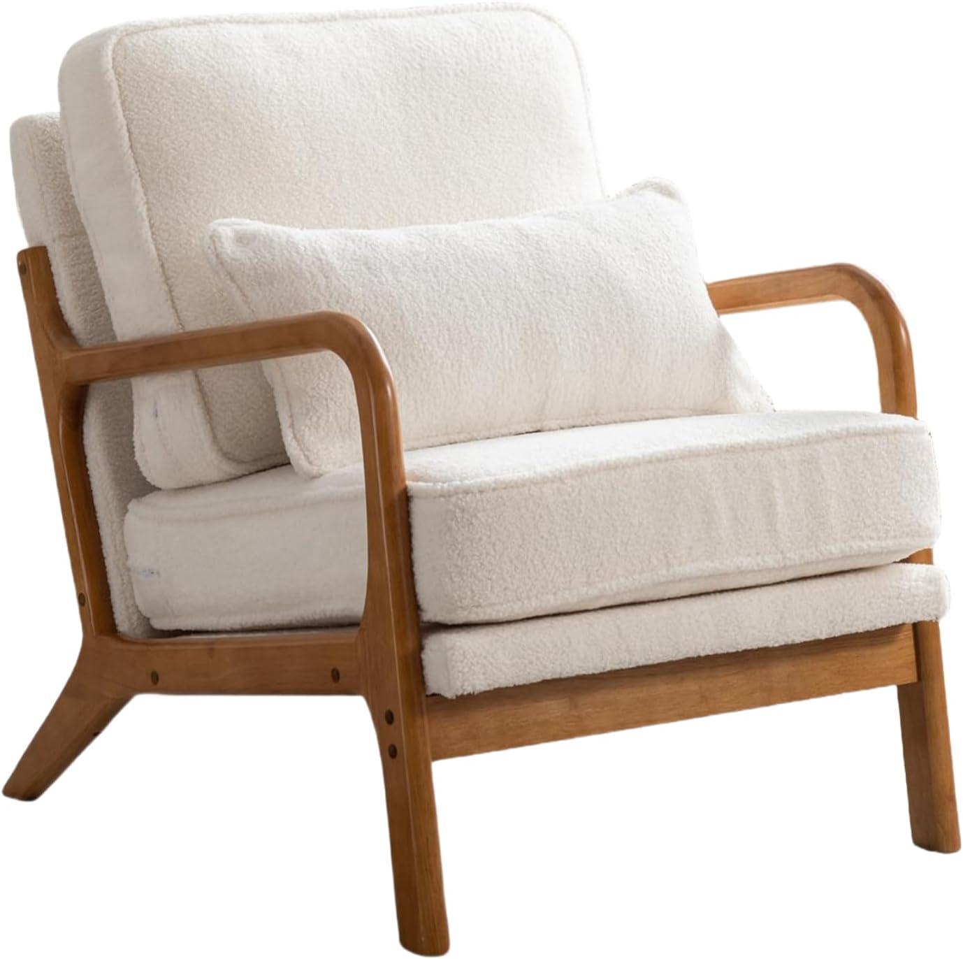 YODOLLA  Fabric Accent Chair Mid-Century Modern Upholstered Arm Chair Set of 2 for Living Room in White