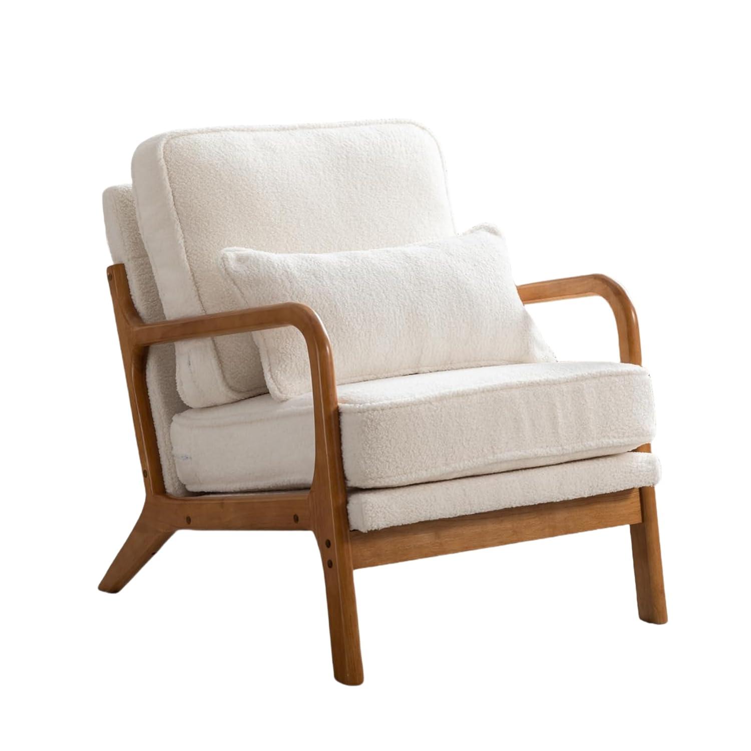 YODOLLA  Fabric Accent Chair Mid-Century Modern Upholstered Arm Chair Set of 2 for Living Room in White