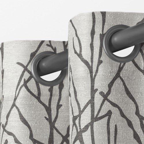 Set of 2 108"x54" Branches Linen Blend Grommet Top Window Curtain Panel Black Pearl: Light Filtering, Botanical Design