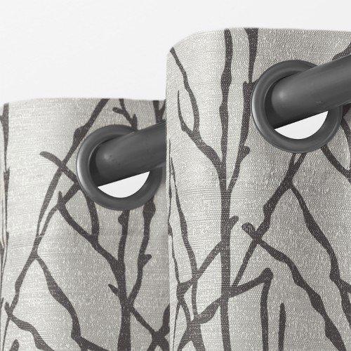 Set of 2 108"x54" Branches Linen Blend Grommet Top Window Curtain Panel Black Pearl: Light Filtering, Botanical Design