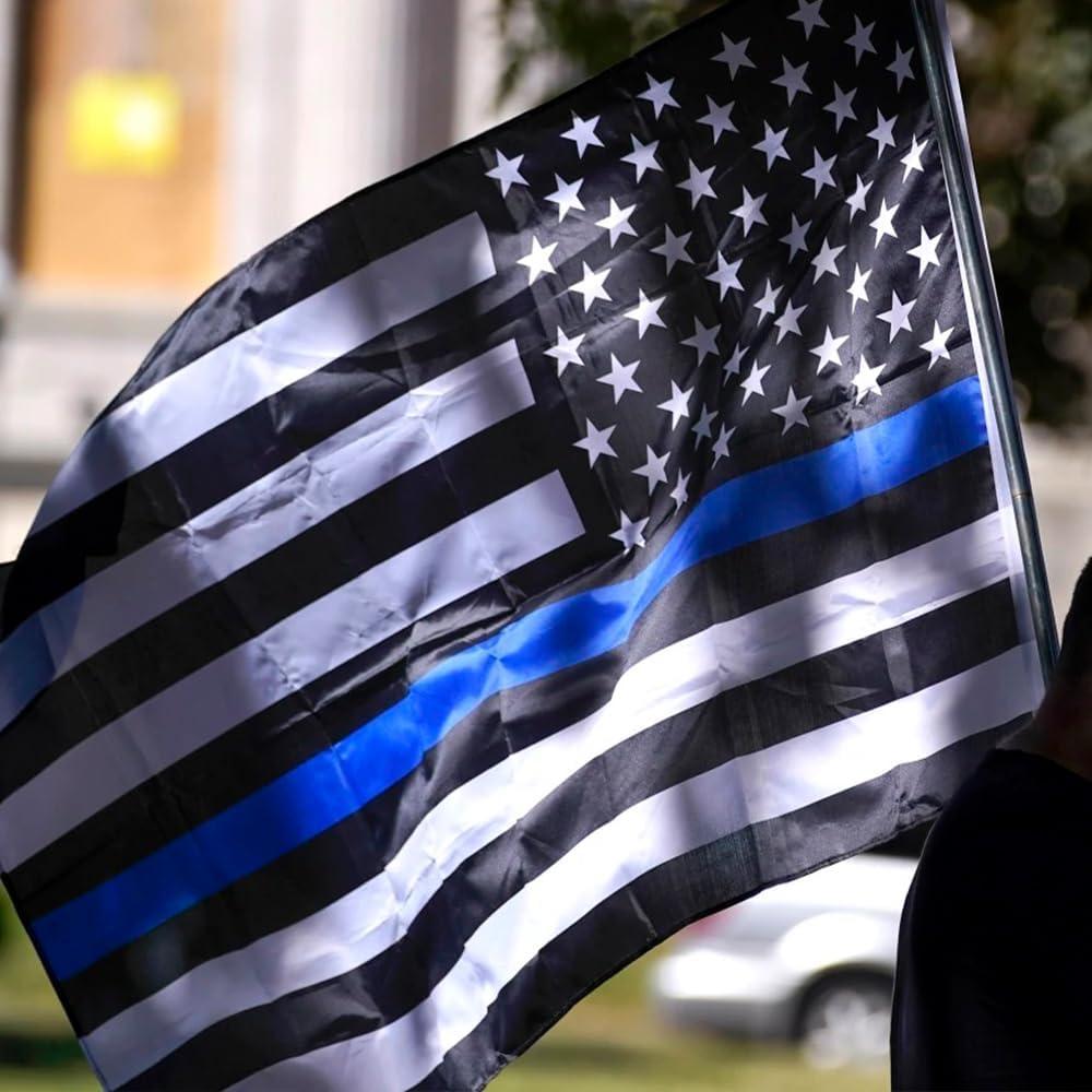 Thin Blue Line American Flags for Outside 3x5 US USA Police Flag Outdoor Vivid Color Fade Resistant Double Stitched Blue Line flag with Brass Grommets